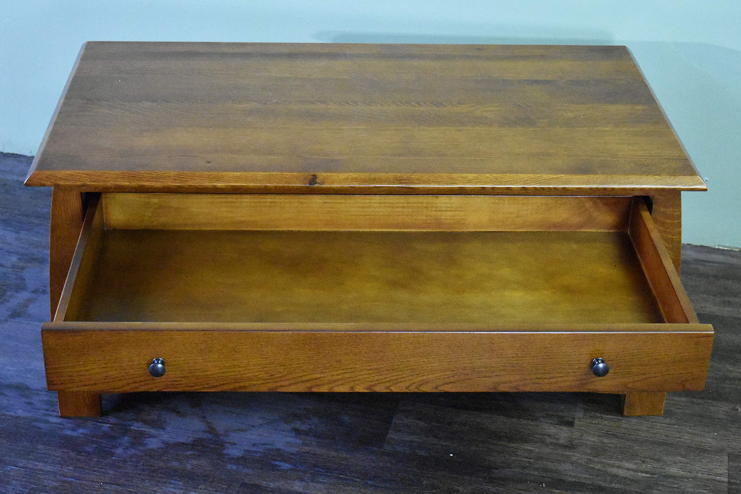 Handcrafted Mission Crofter Style 1-Drawer Quartersawn White Oak Coffee Table - Model A32 | Rustic Farmhouse Living Room Furniture for Craftsmen & Weavers