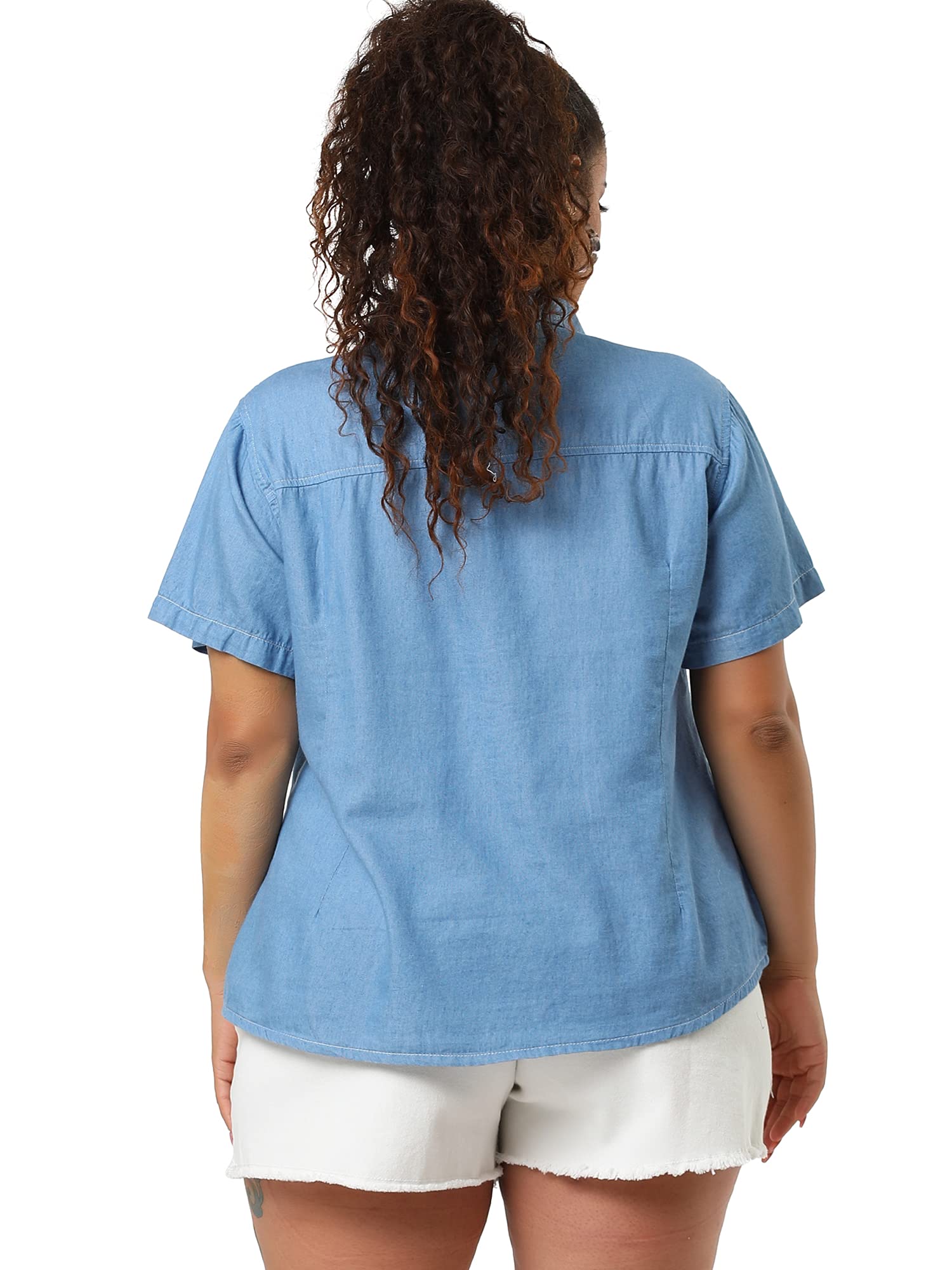 Agnes Orinda Plus Size Denim Shirts for Women - Short Sleeve Chambray Button Down Casual Tops | Perfect for Work, Weekend Outings & Summer Styling