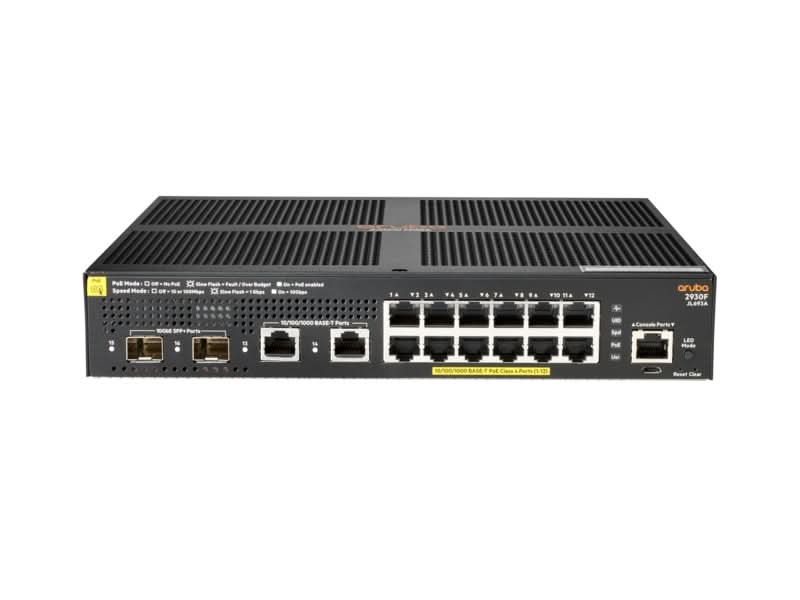 Aruba 2930F 12G PoE+ Managed Layer 3 Gigabit Ethernet Switch | 12x PoE+ Ports, 2x 1G/2.5G, 2x SFP+ | 1U Rackmount | JL693A | Ideal for Office Networks, Data Centers & VoIP Systems