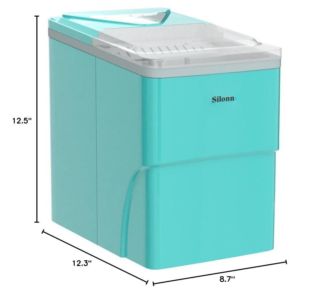 Silonn Countertop Ice Maker - 9 Cubes in 6 Minutes, 26lbs Daily, Self-Cleaning with Scoop & Basket - 2 Ice Sizes for Home, Kitchen, Office, Bar & Parties (Green) - Perfect for Cocktails, Beverages & Entertaining