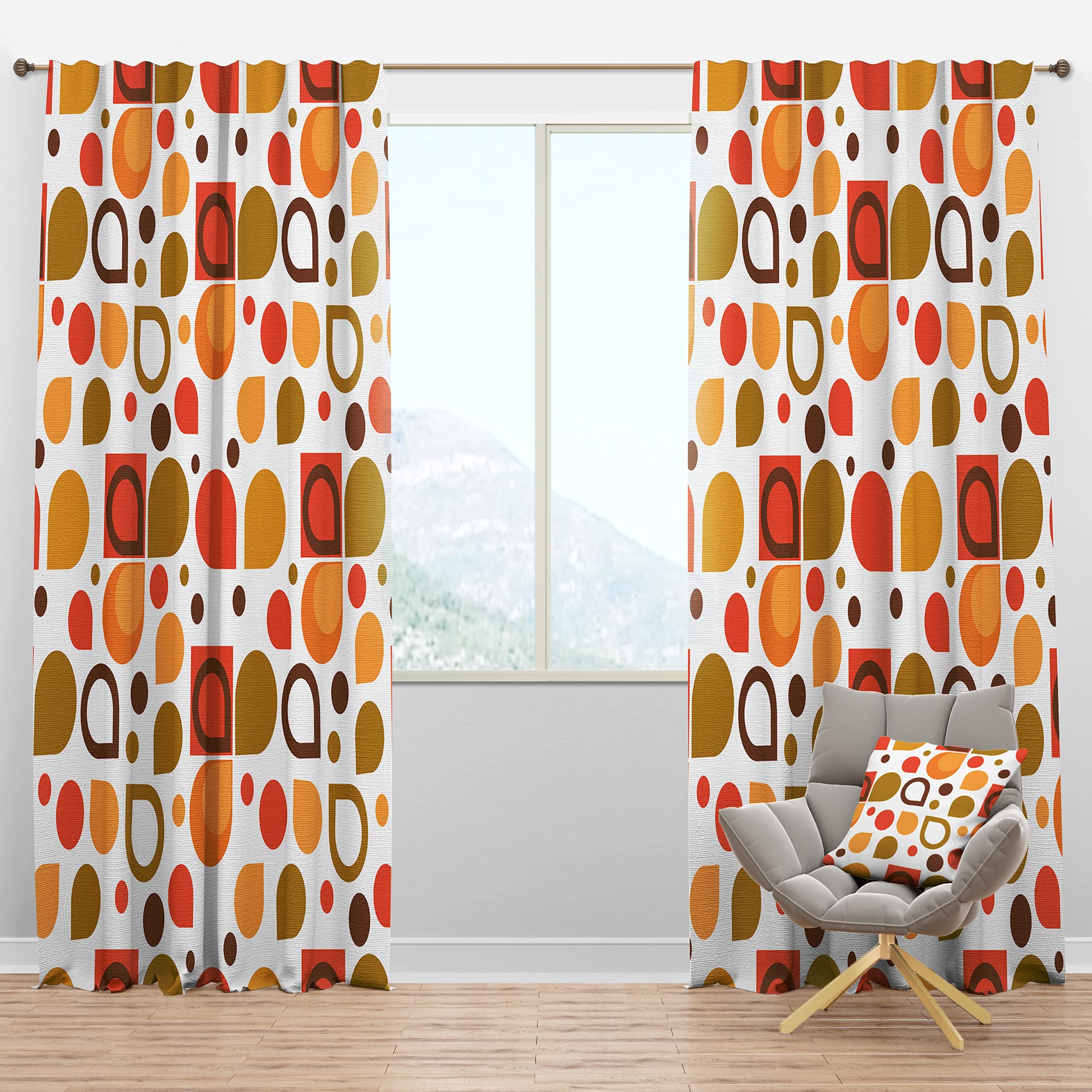 DesignQ Blackout Curtains - Abstract Retro Geometric Pattern Thermal Insulated Single Panel (52x90 inches) for Bedroom & Living Room - Noise Reducing & Energy Saving Window Drapes for Home Decor