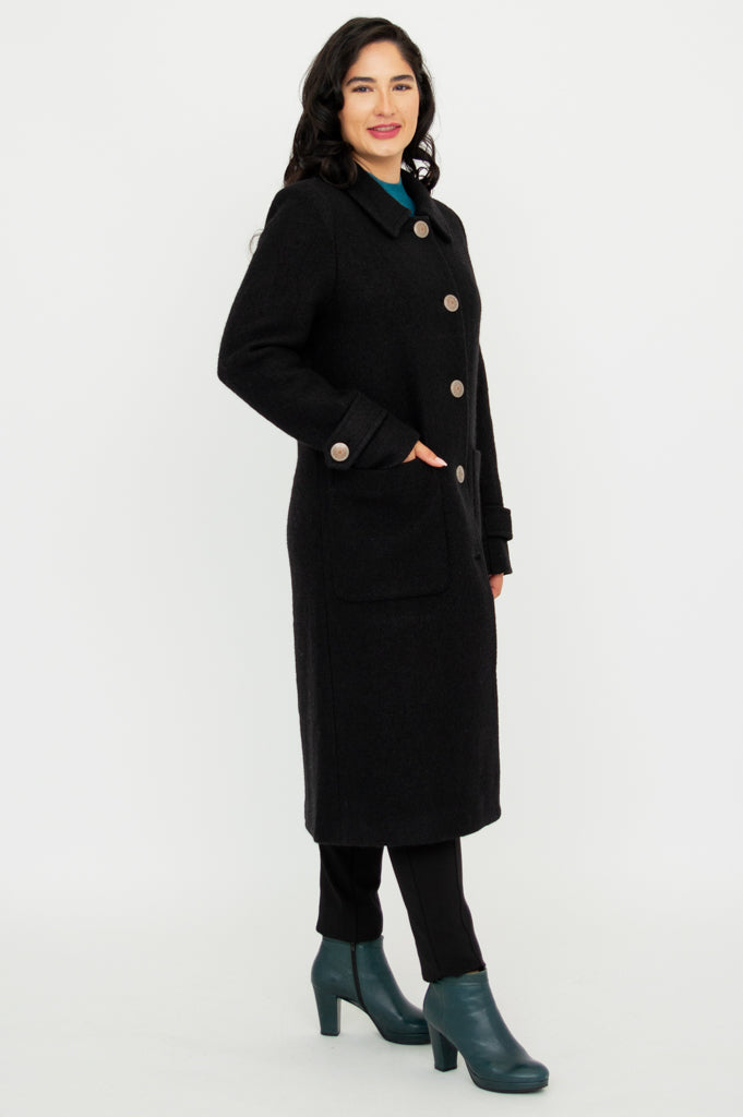 Edna Coat - Black Boiled Wool Women's Winter Jacket | Warm & Stylish Outerwear for Cold Weather