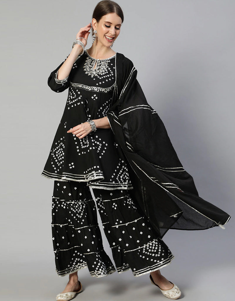 Stylish Black Cotton Blend Sharara Suit for Women | Elegant Pakistani/Indian Ethnic Outfit | Perfect for Weddings, Parties & Festive Occasions