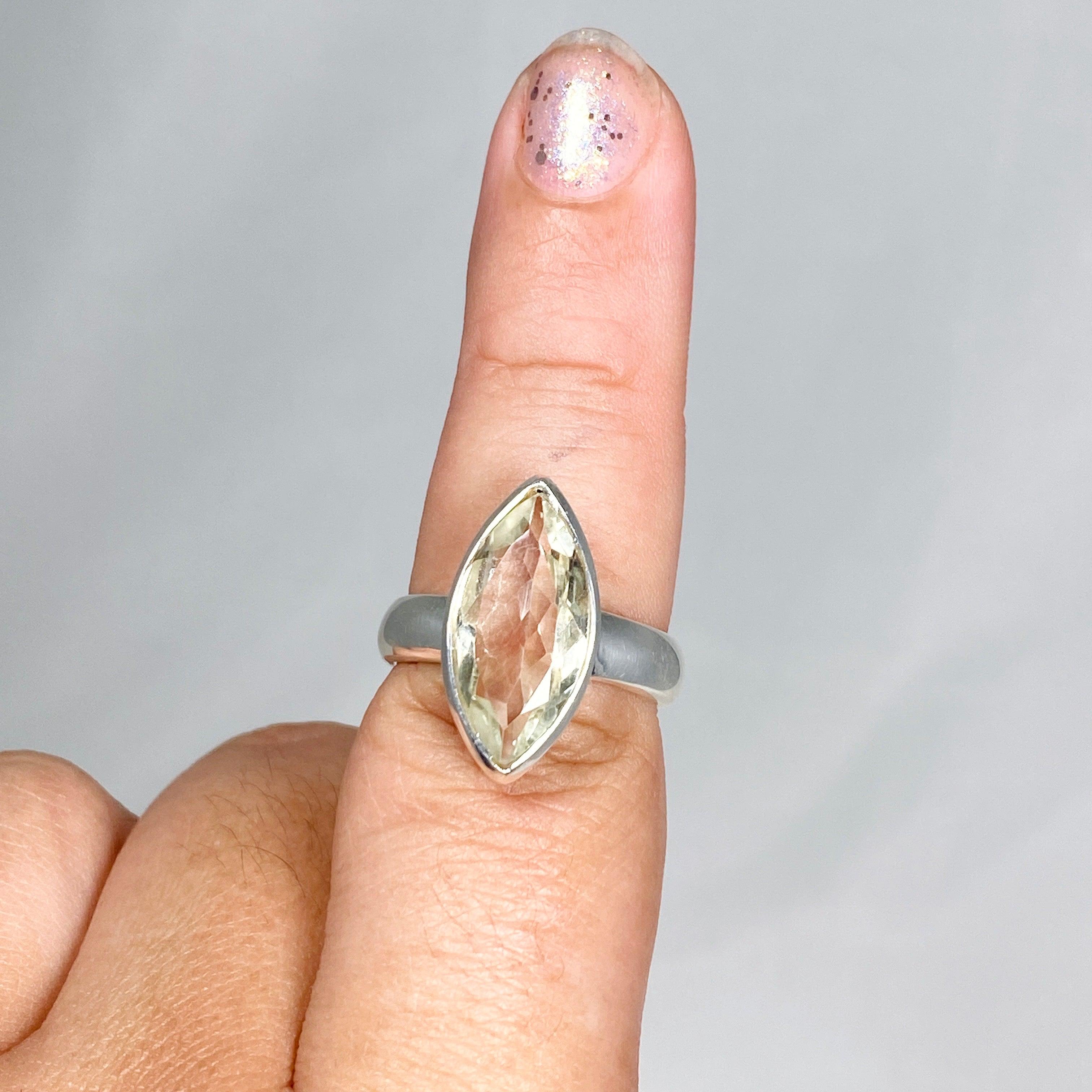 Prasiolite (Green Amethyst) Marquise Faceted Ring - Size 9 - KRGJ3172 - Elegant Jewelry for Weddings, Parties & Special Occasions