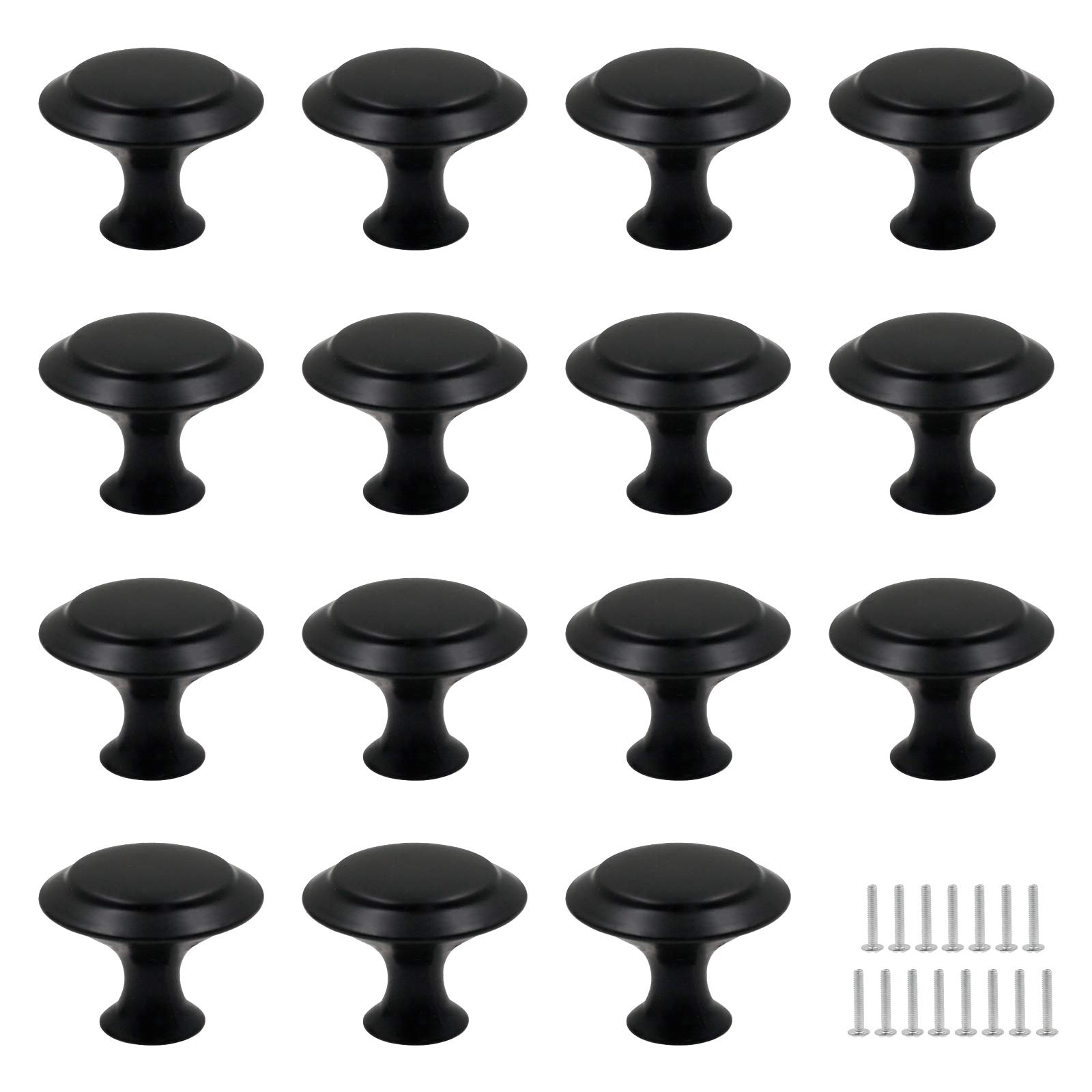 Biaungdo 15 Pack 1 Inch Flat Black Cabinet Knobs - Round Drawer Handles for Kitchen, Dresser & Furniture (Perfect for Cabinet Upgrades & Home Renovation Projects)