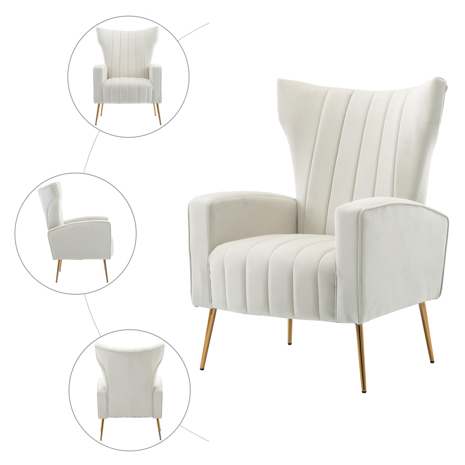 HOMEFUN 2-Piece Velvet Wingback Accent Chair Set - Modern Upholstered Armchair with Sturdy Metal Legs for Living Room, Bedroom & Nursery - Soft Beige Fabric - Perfect for Reading Nook, Lounge Area or Guest Seating