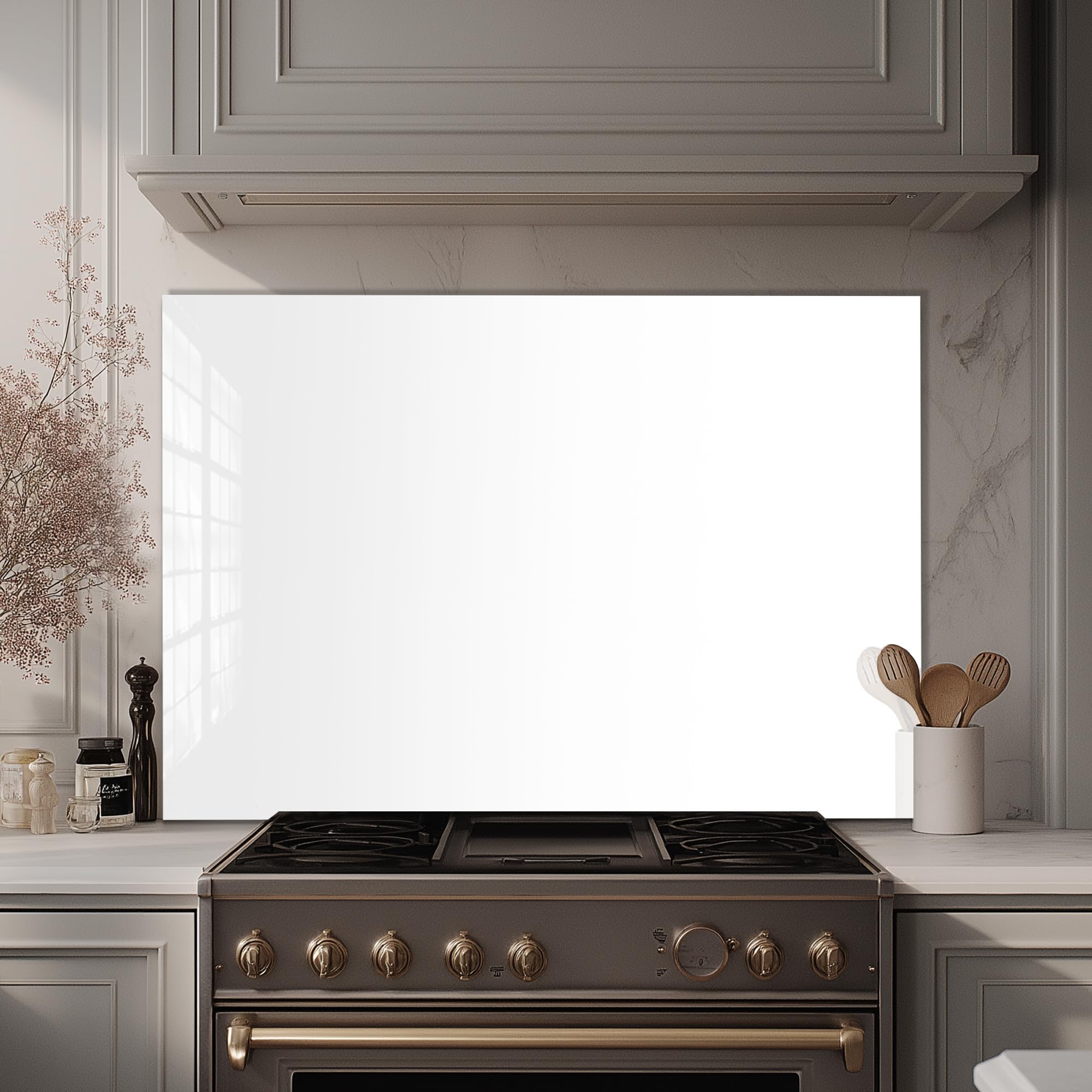 White Tempered Glass Kitchen Backsplash - 30x16