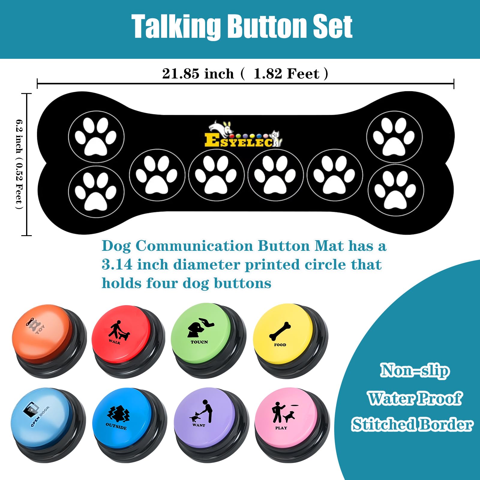 8-Piece Dog Talking Buttons for Communication - Voice Recording Pet Training Buzzers with 30 Scene Stickers & Mat | Teach Your Dog to Speak | Perfect for Home Training, Puppy Learning & Animal Behavior Therapy