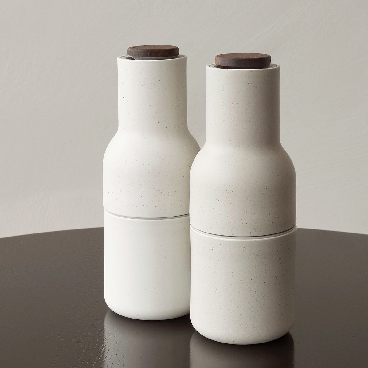Premium Ceramic Salt and Pepper Grinder Set with Walnut Lid - Adjustable Coarseness, Refillable Spice Bottles for Kitchen, Dining Table & Gourmet Cooking