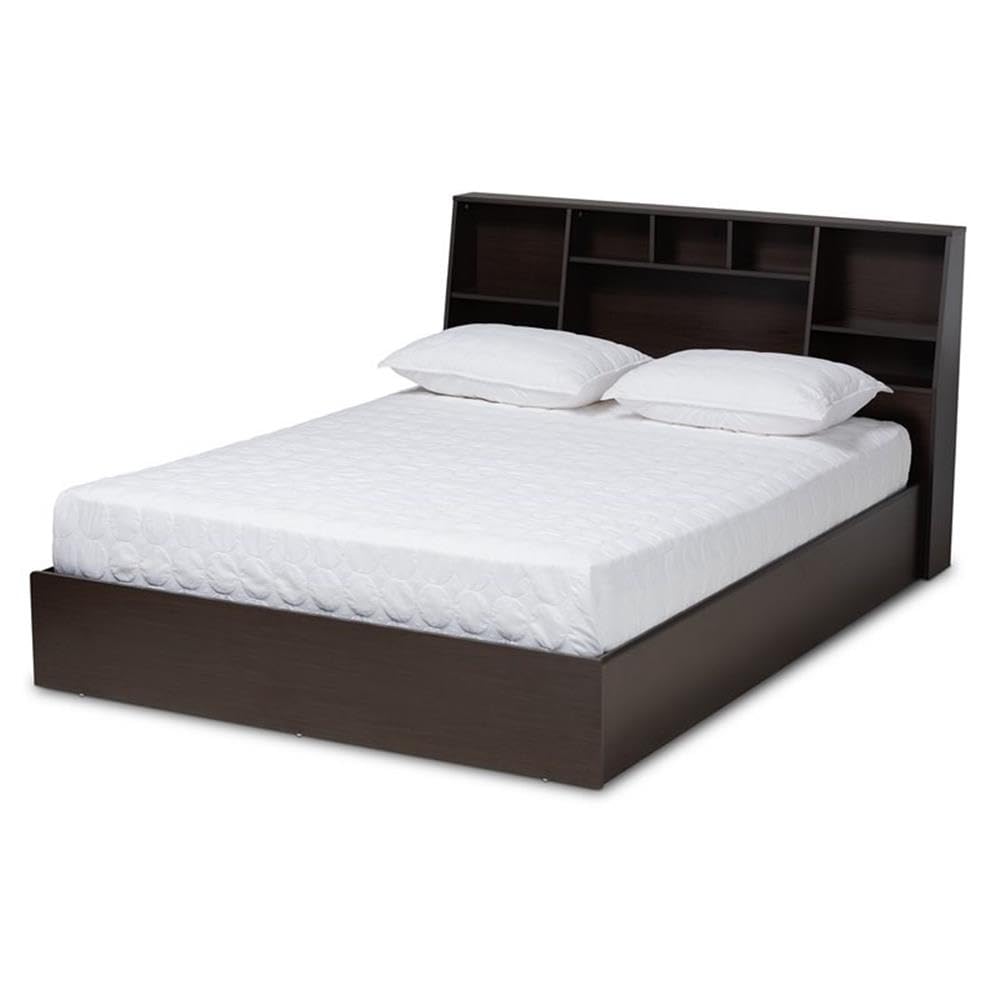 BOWERY HILL Modern Queen Size Dark Brown Wood Platform Storage Bed Frame with Underbed Drawers - Perfect for Small Bedrooms & Guest Rooms, Space-Saving Bedroom Furniture