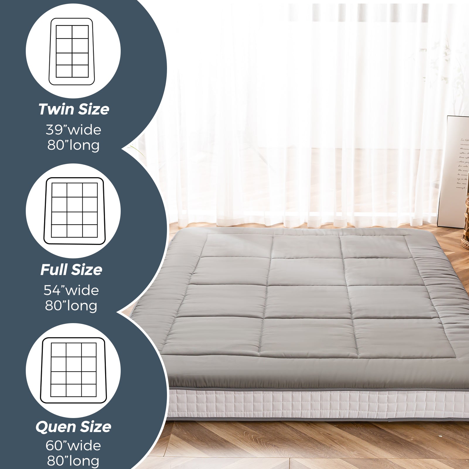 MAXYOYO 6-Inch Extra Thick Floor Futon Mattress - Square Quilting Design, Dark Grey | Foldable Guest Bed, Floor Couch, Dorm Room & Small Space Solution
