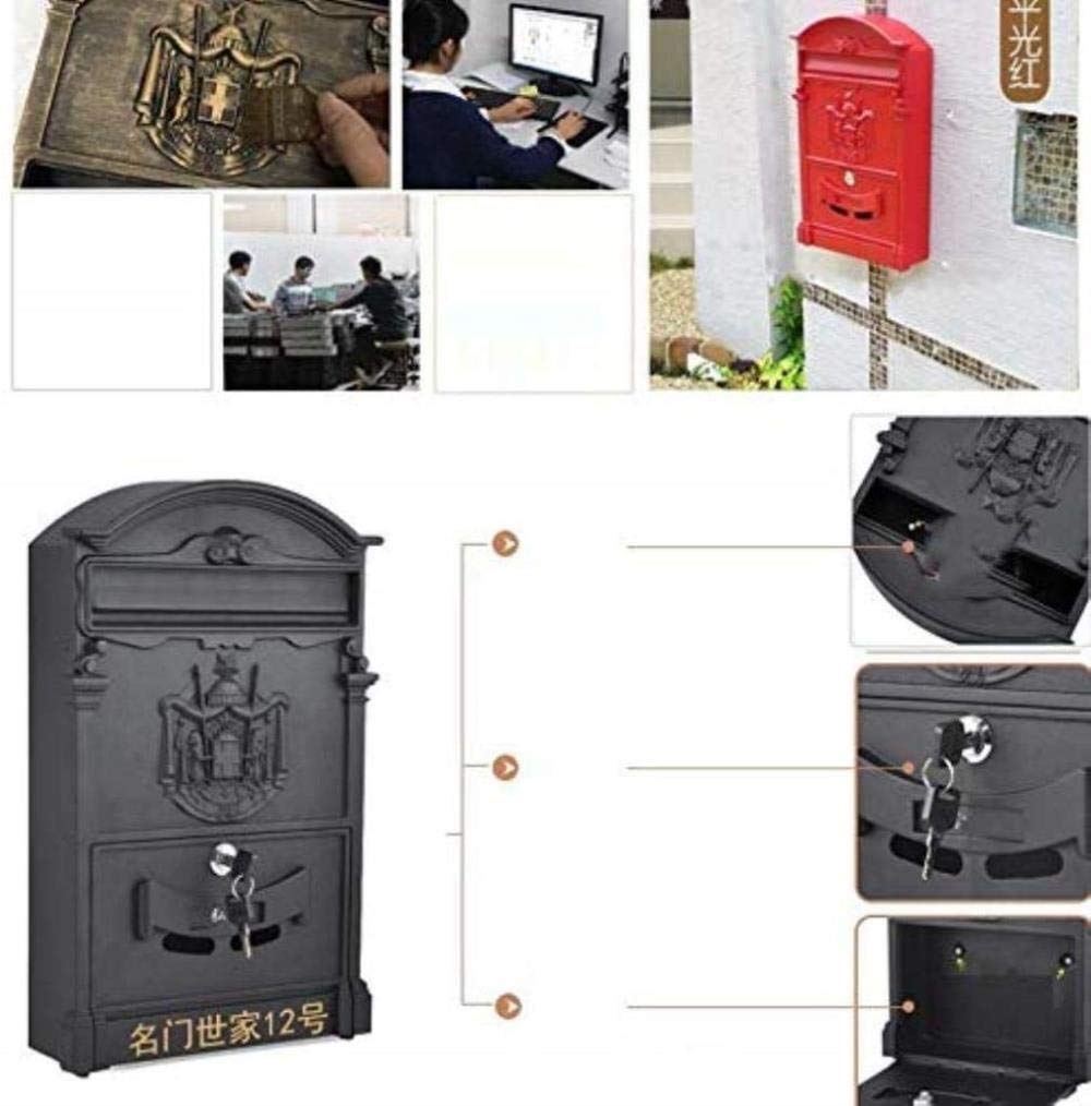 **Waterproof Wall Mounted Mailbox with Lock - Outdoor Villa Letter Box in Black & Gold - Secure Mail Collection for Homes, Apartments & Offices**