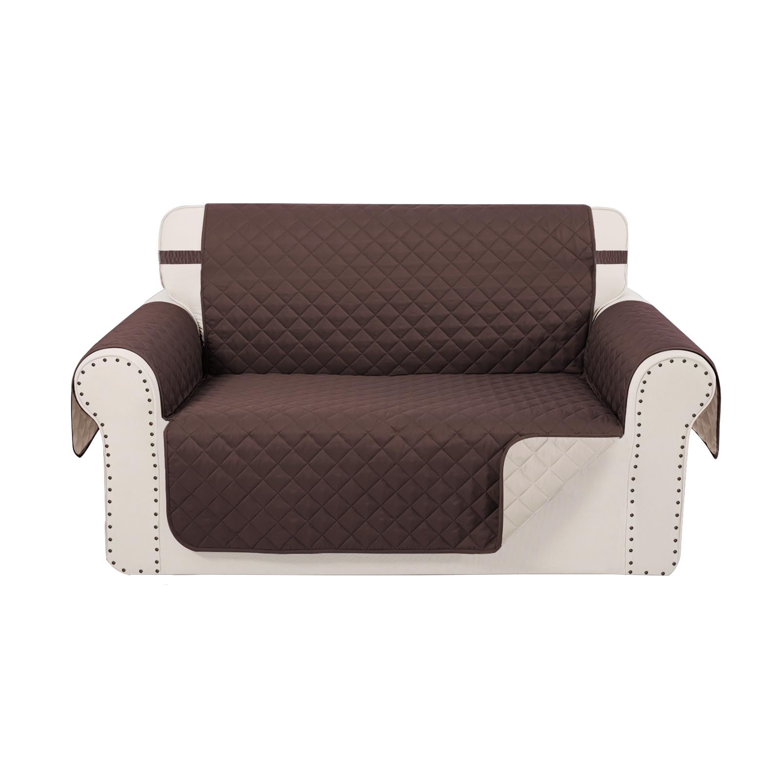 Reversible Loveseat Sofa Cover - Chocolate/Beige Stretchable Furniture Protector for Couches - Perfect for Living Room, Bedroom & Home Decor