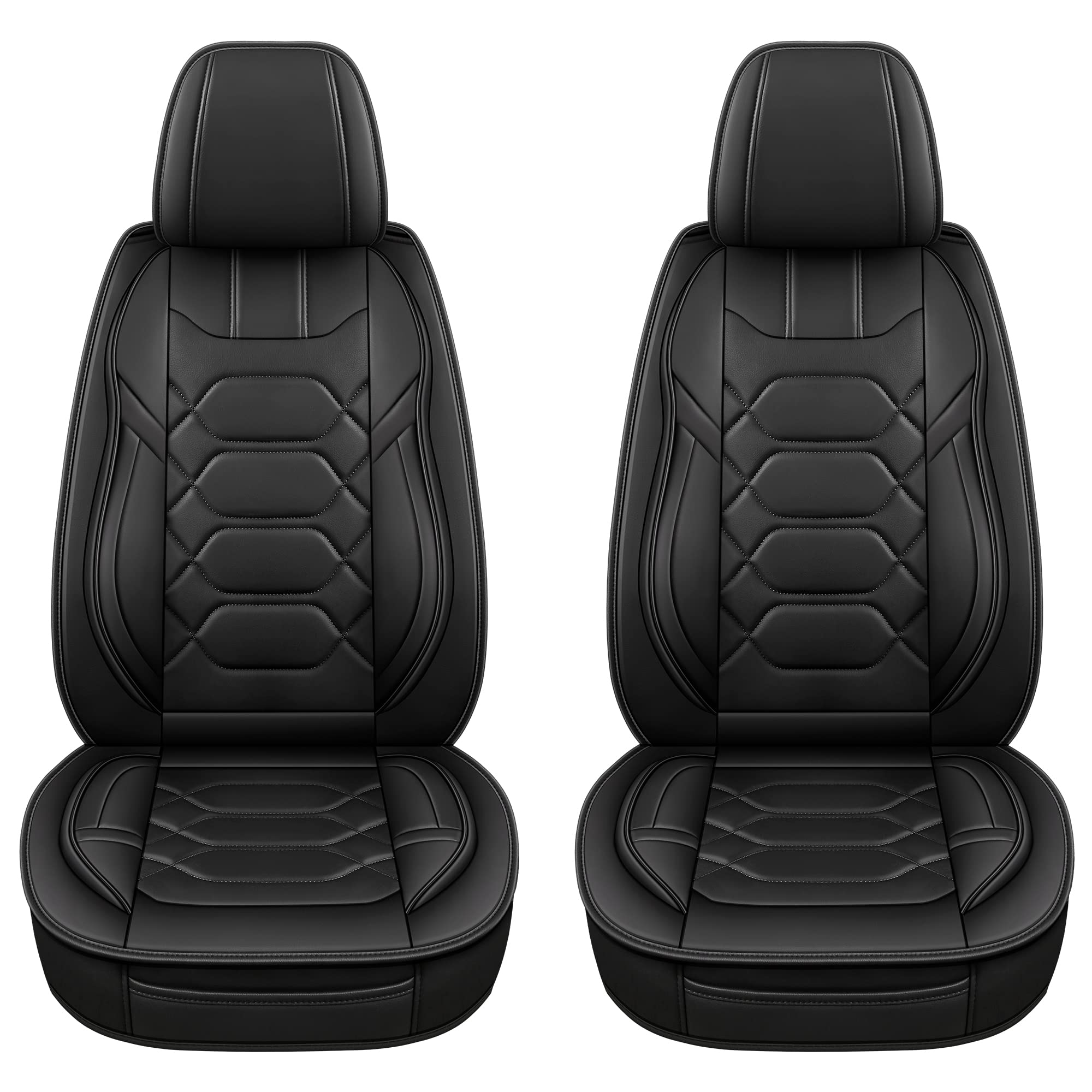 Premium Waterproof Faux Leather Car Seat Covers Front Pair - Universal Fit for Most Sedans, Trucks & SUVs | Non-Slip Auto Interior Protection | Perfect for Daily Commute, Road Trips & Family Travel (Black)