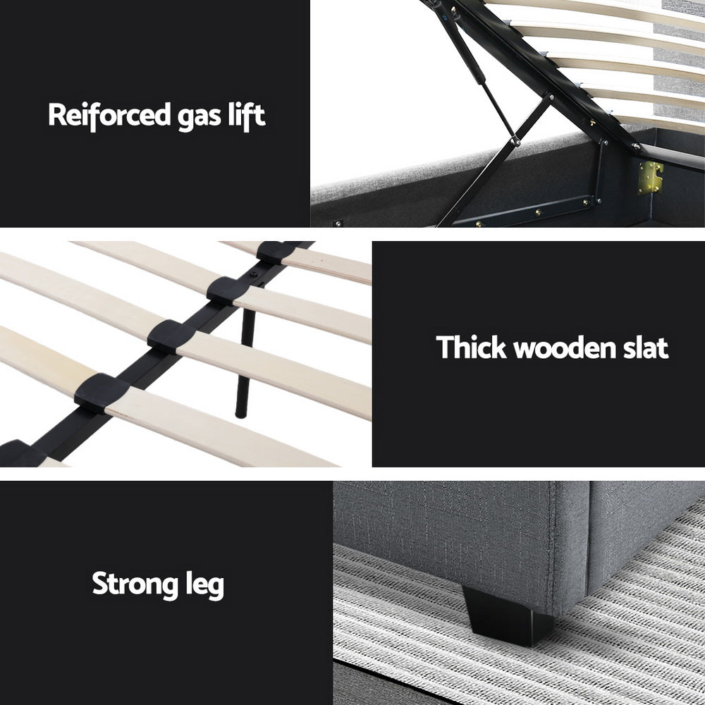 Dorilla Gas Lift Storage King Single Bed Frame in Grey - Space-Saving Bed with Underbed Storage for Small Apartments & Dorm Rooms
