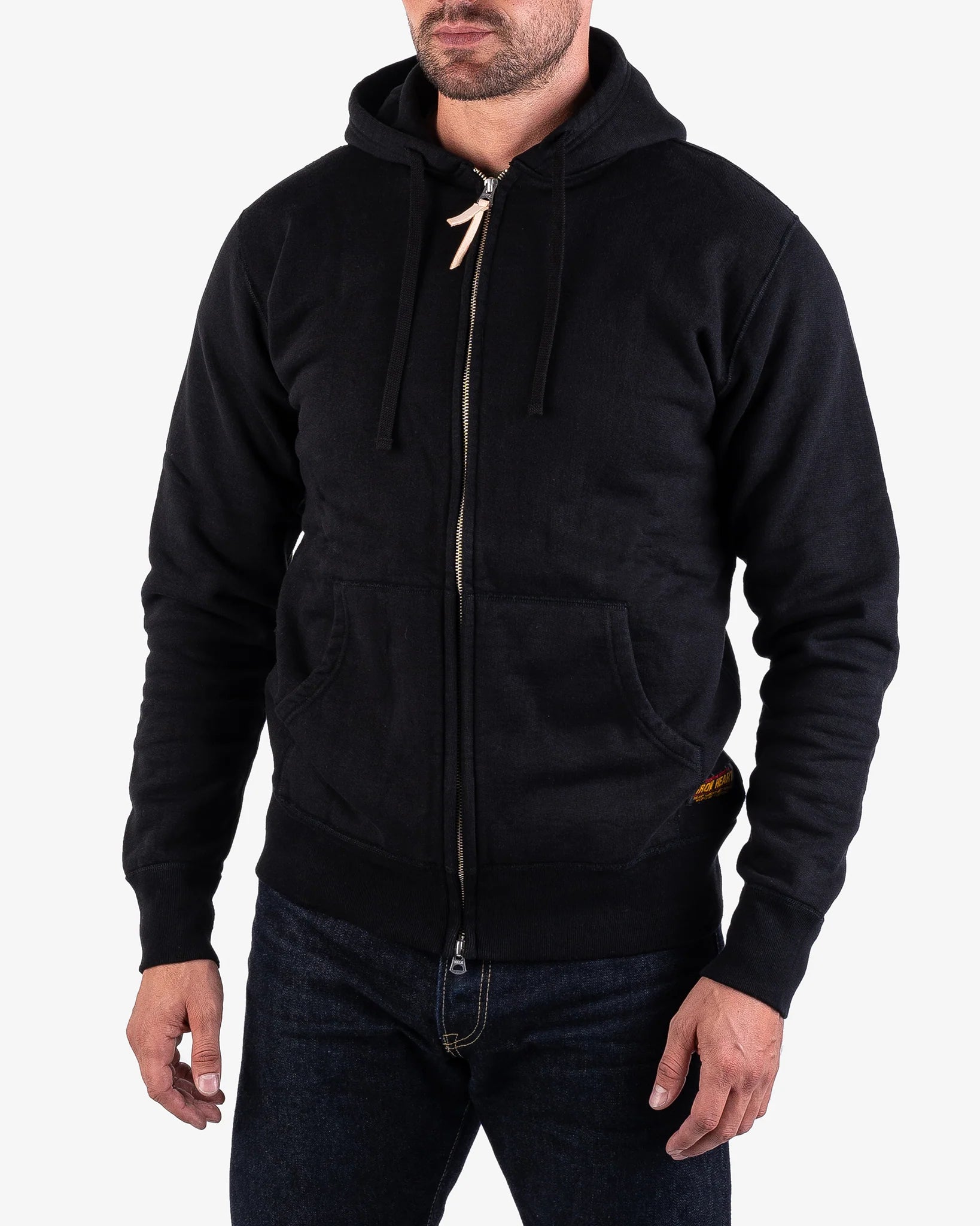 Iron Heart IHSW 10 BLK 14oz Ultra Heavyweight Loopwheel Cotton Zip Up Hoodie - Black | Premium Men's Streetwear for Winter & Outdoor Activities