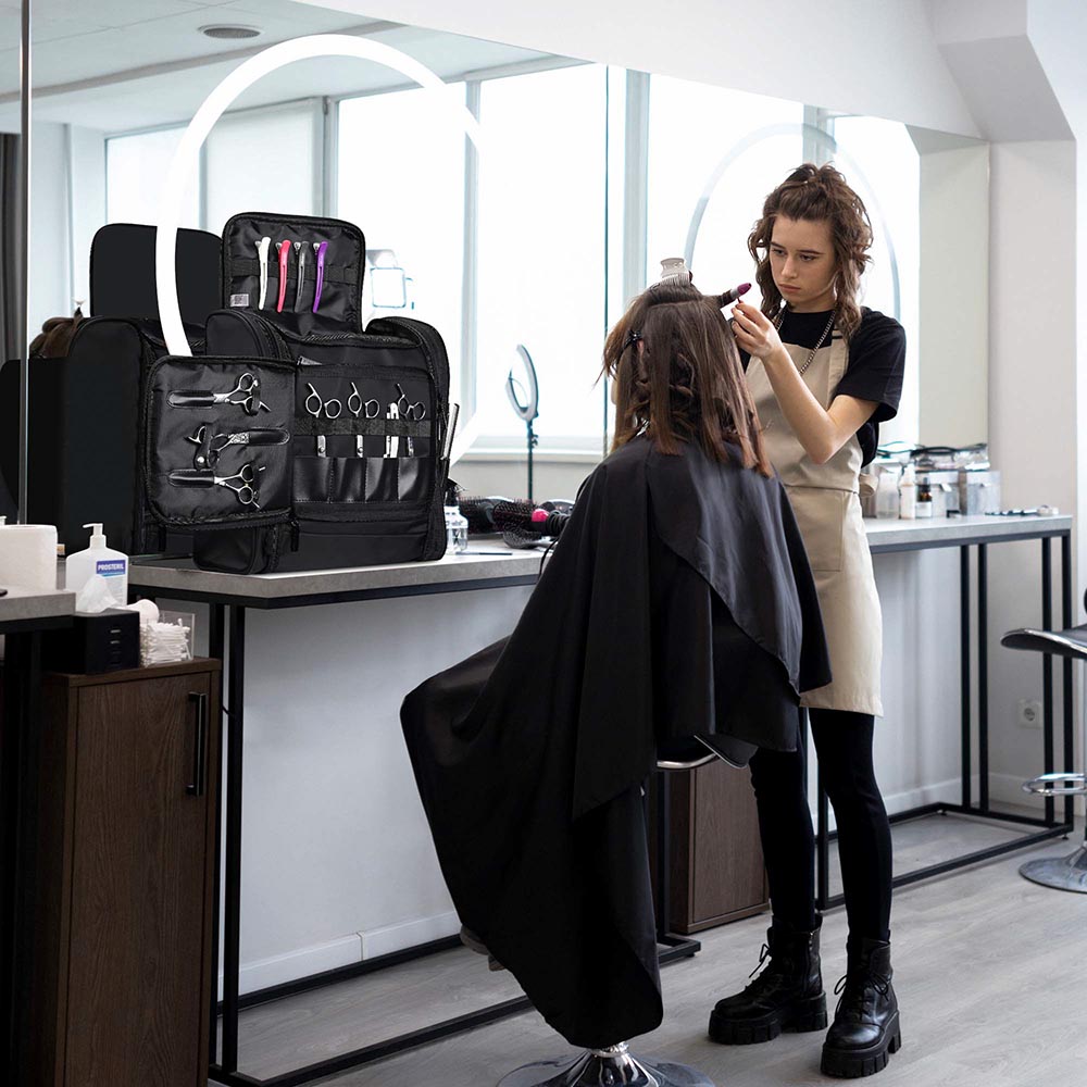 Professional Barber Bag & Makeup Backpack for Hairstylists & Artists - Waterproof Travel Organizer for Salon Tools, Cosmetics & Hair Accessories - Perfect for Mobile Stylists, Salon Professionals & Makeup Artists On-The-Go