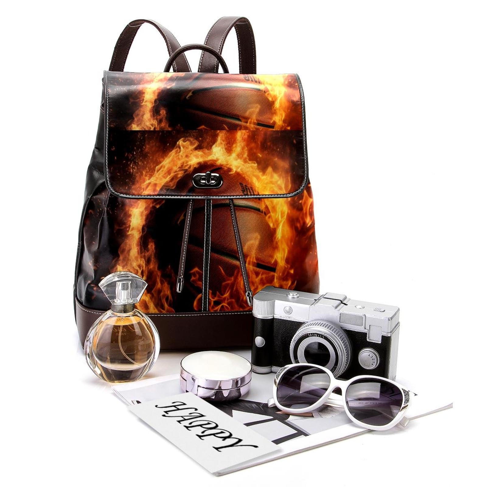 Stylish Travel Backpacks for Women & Men - Flame Retro Basketball Design Backpack for School, Work, Gym & Outdoor Adventures