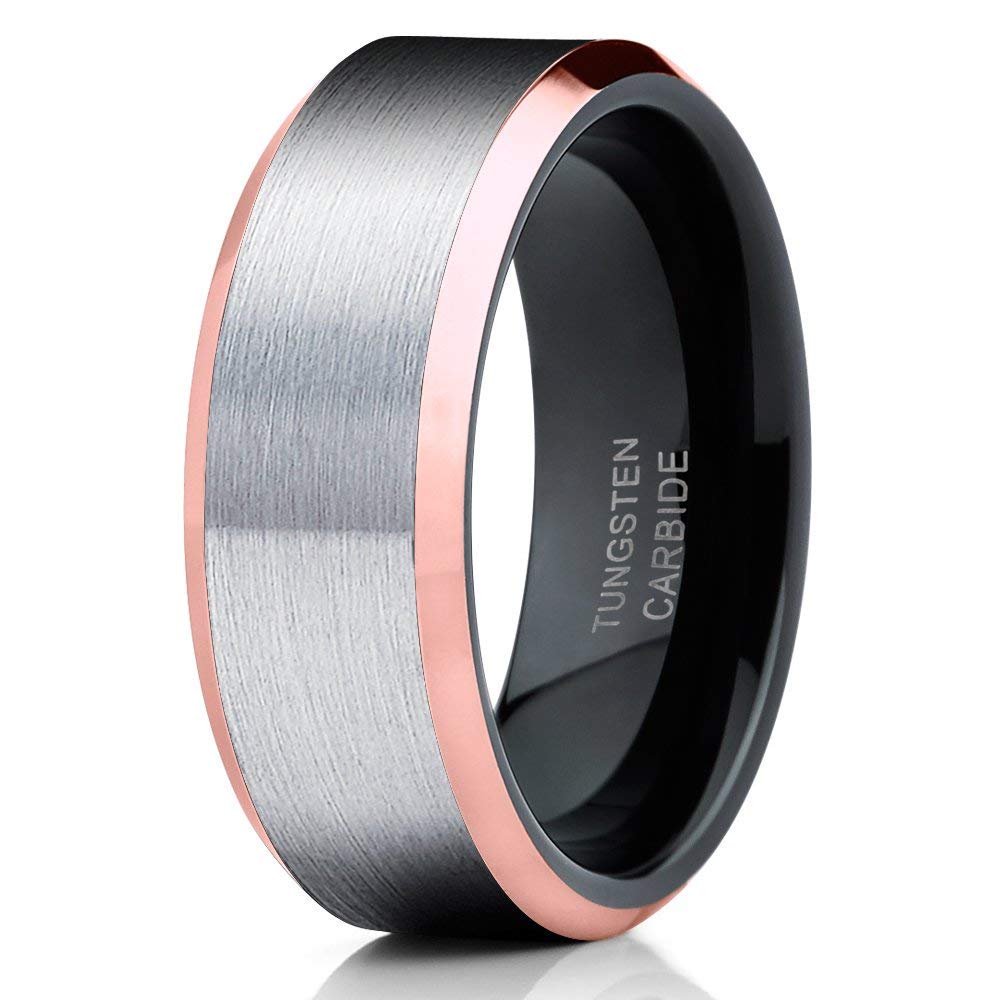 Rose Gold Tungsten Wedding Band - 18k Rose Gold & Black Tungsten Carbide Ring for Men & Women - Anniversary, Engagement, Wedding Ring - Comfort Fit - Perfect for Proposals, Vows & Special Occasions
