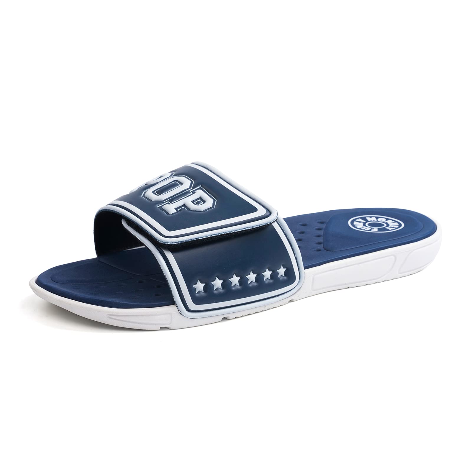 **FunkyMonkey Men's Adjustable Slide Sandals - Quick-Dry Comfort Footbed - Beach, Pool, Shower & Casual Wear Slippers**