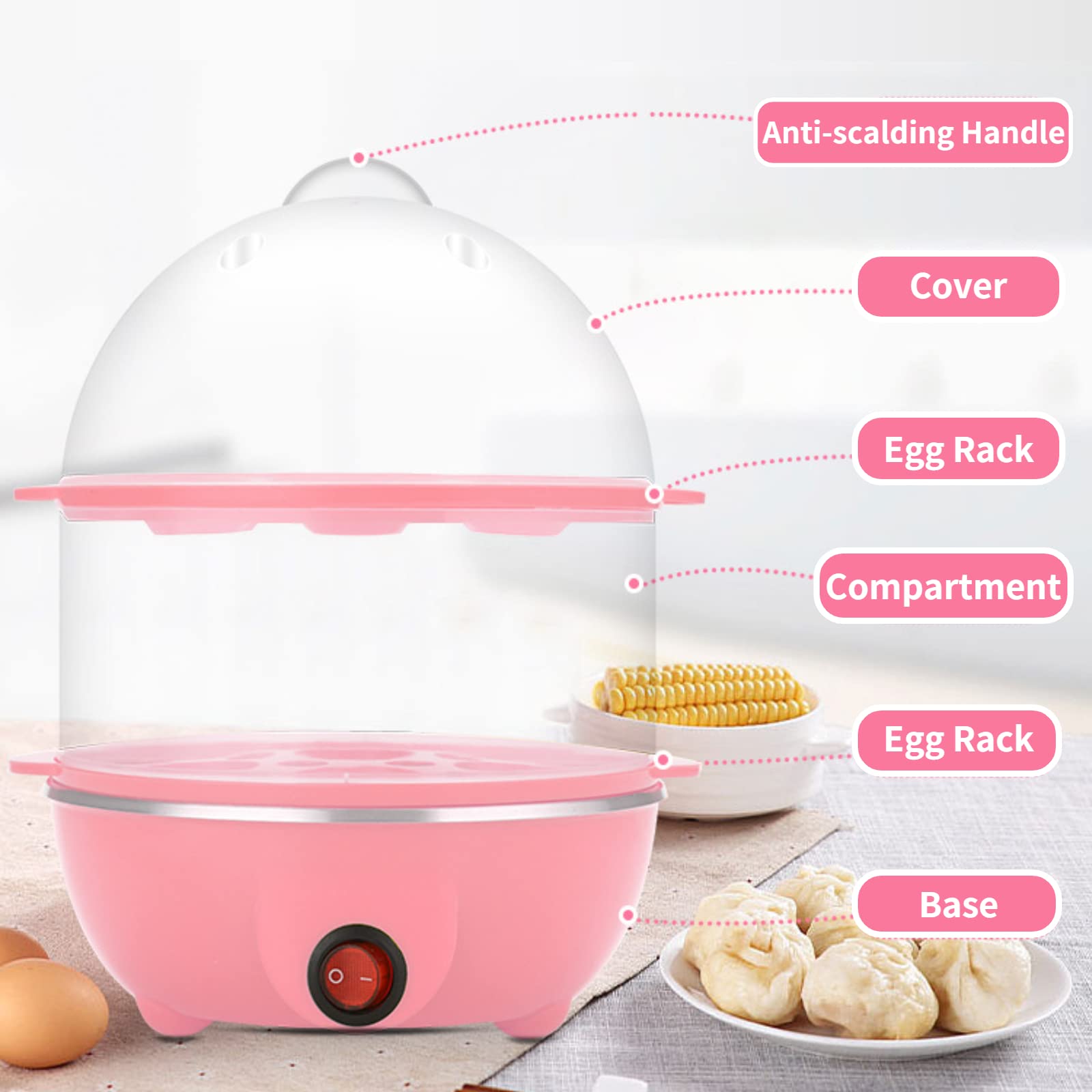 Electric Egg Cooker & Vegetable Steamer - 14 Egg Capacity Rapid Boiler with Double Layer Design (350W) - Perfect for Breakfast Meal Prep, Keto Diet & Healthy Cooking