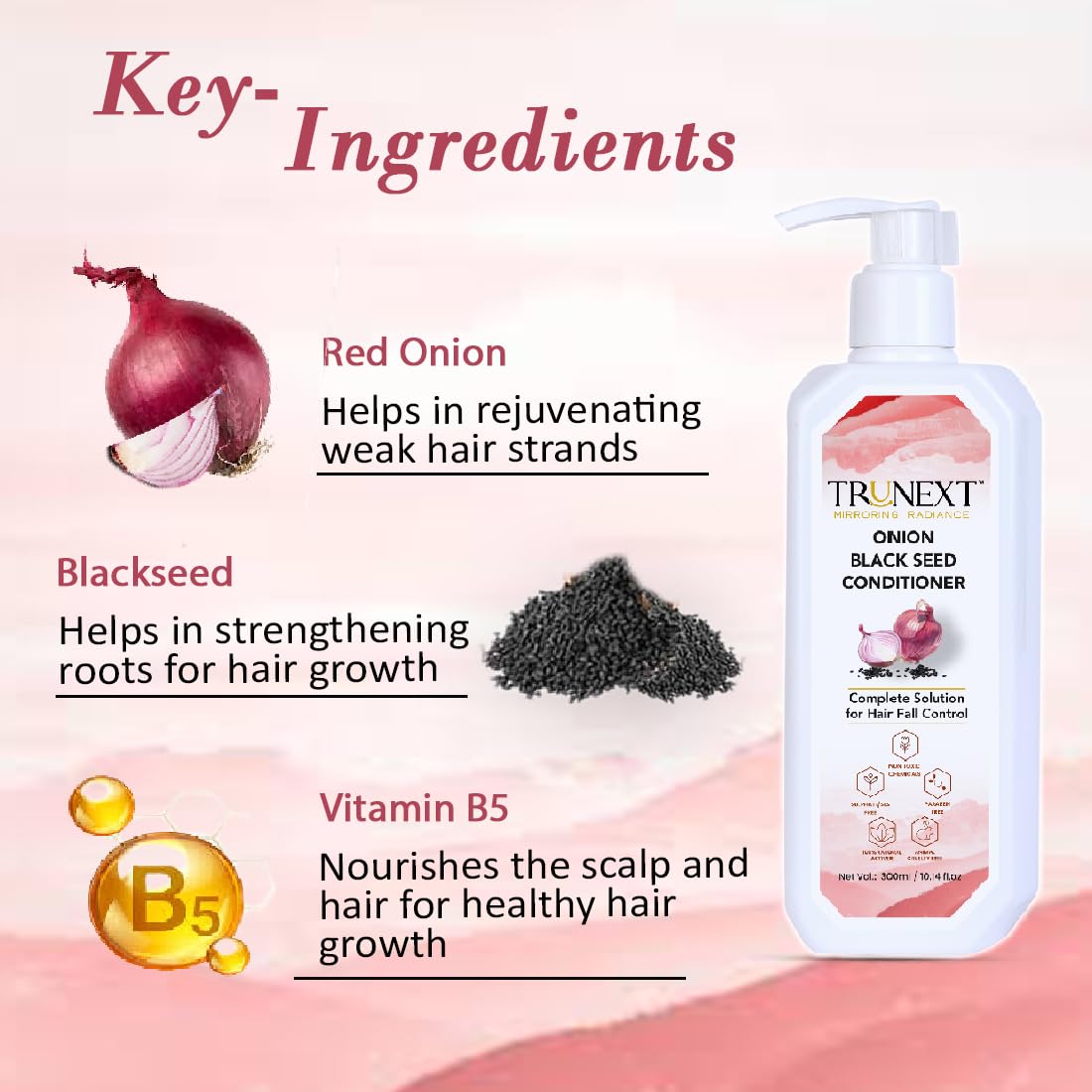 TRUNEXT Onion & Black Seed Oil Hair Conditioner - 300ml for Deep Moisturizing, Hair Growth & Scalp Care - Ideal for Dry, Damaged Hair & Frizzy Control at Home or Salon