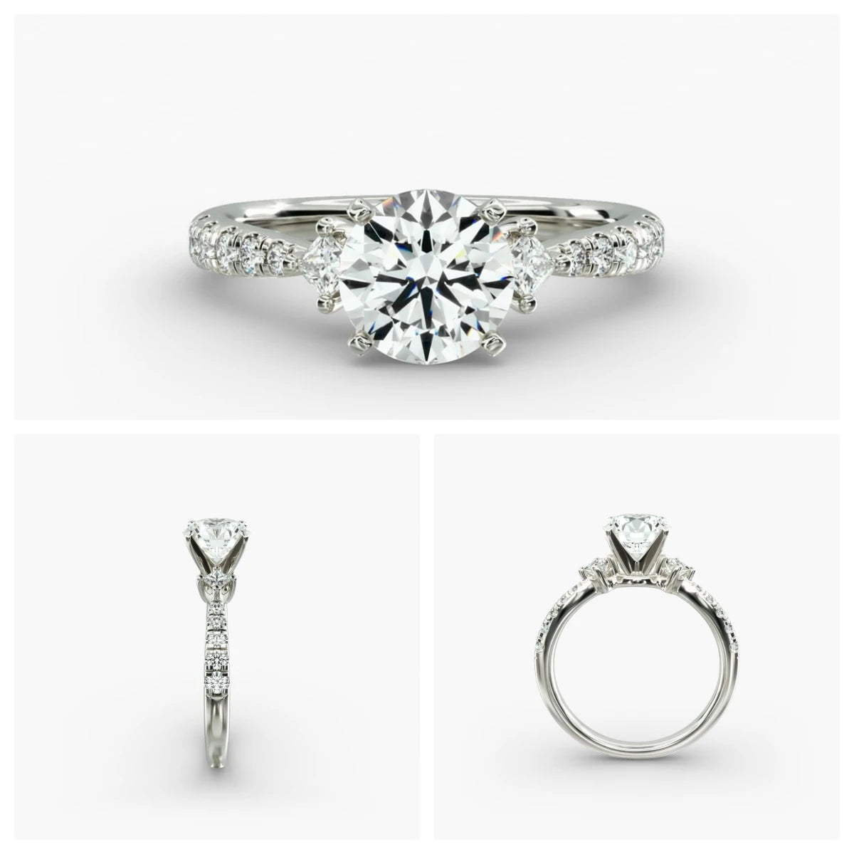 Luxury Pavé Three Stone Lab Grown Diamond Ring - 14K/18K Gold East West Engagement Ring for Women | Anniversary, Proposal, Wedding Gift Idea