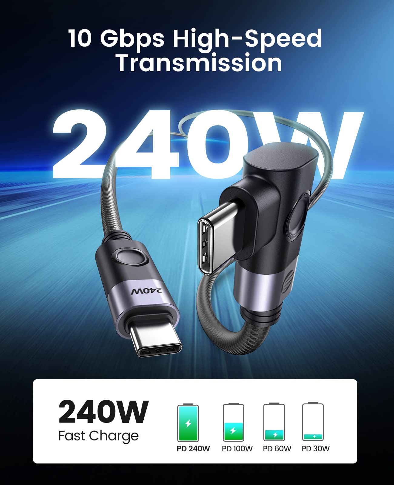 ORICO 240W USB C to USB C Right Angle Cable 1.5M - 40Gbps High Speed Data Transfer - Compatible with Dell, iPad Air 4, iPad Pro 2020, Pixel, Hubs & Docking Stations - Perfect for Office, Travel & Home Charging