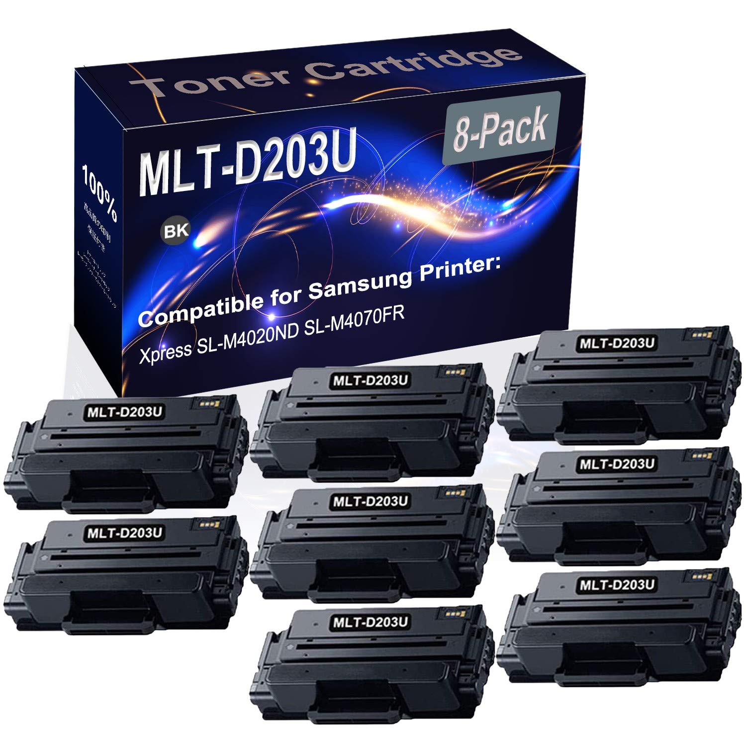 8-Pack Black High Yield MLT-D203U Compatible Toner Cartridge for Samsung Xpress SL-M4020ND SL-M4070FR Printers - Ideal for Office & Home Printing, Bulk Printing Needs