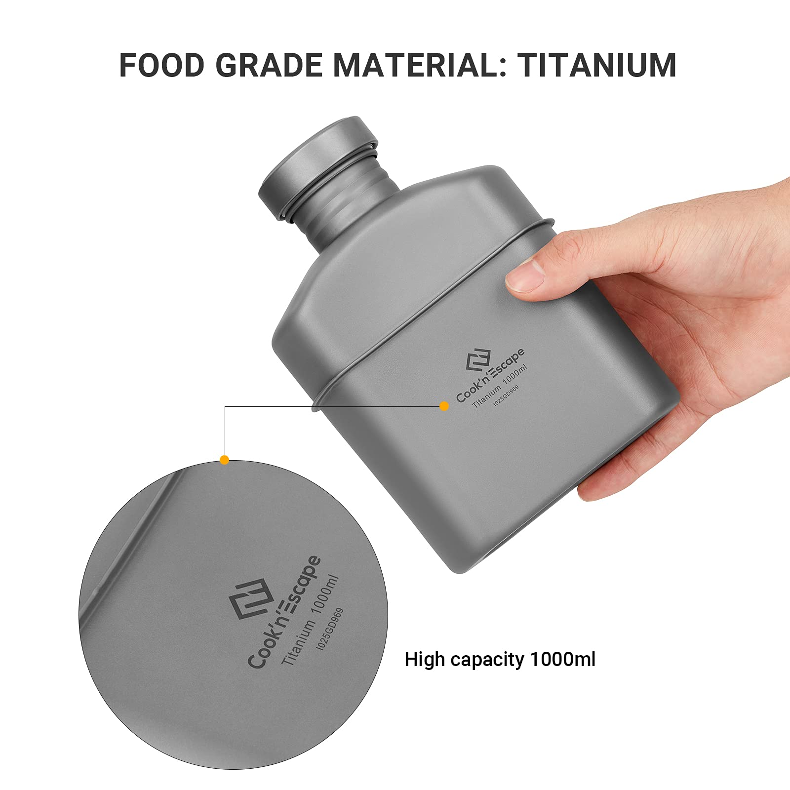 COOK'N'ESCAPE Titanium Camping Cookware Set - Lightweight Folding Handle Pot & Compact Frying Pan for Backpacking, Hiking, Picnic - Perfect for Outdoor Cooking Over Fire & Camping Meals