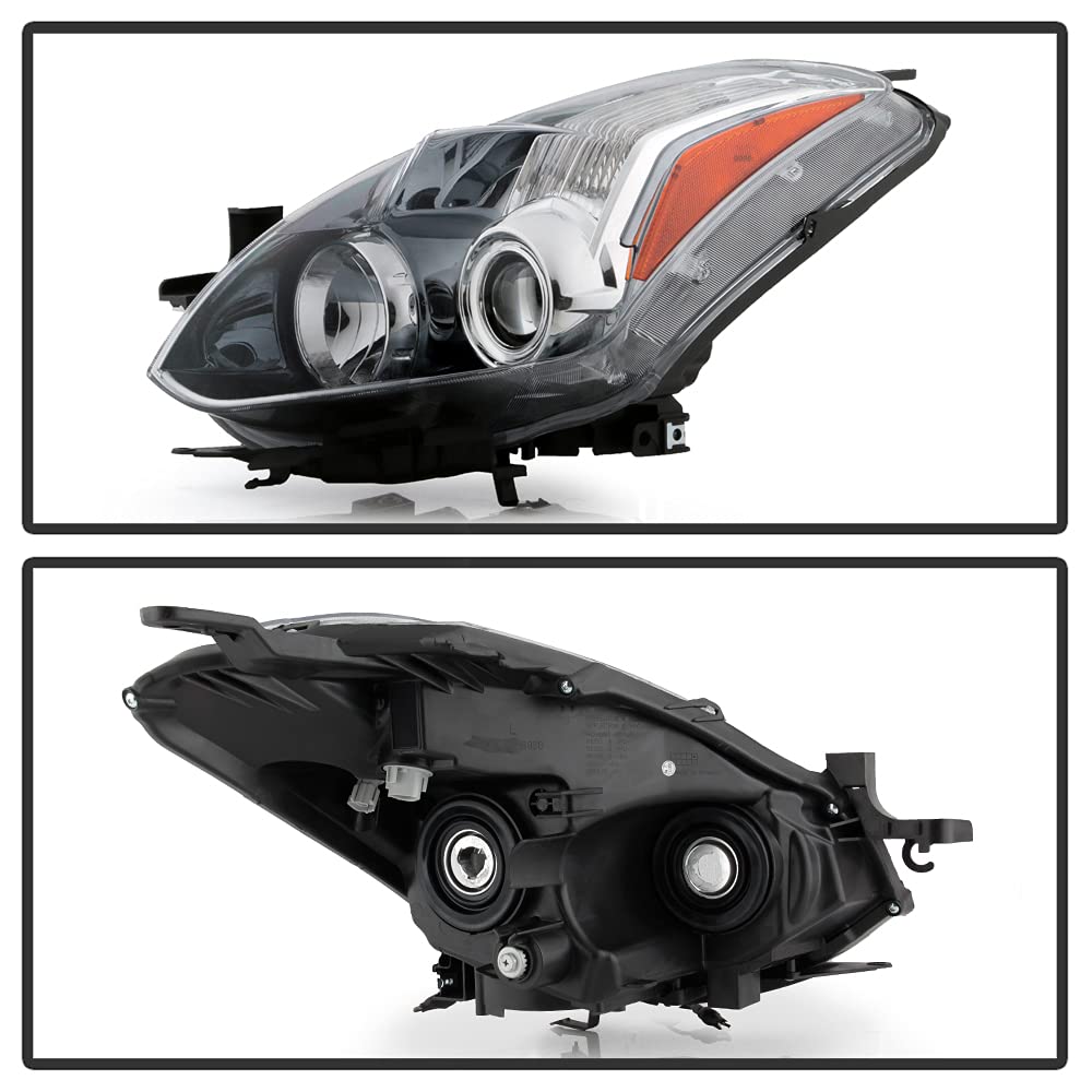 2010-2013 Nissan Altima Coupe Chrome Halogen Projector Headlights - OEM Style Replacement Headlamps for Improved Night Visibility | Perfect for Daily Driving & Nighttime Commutes