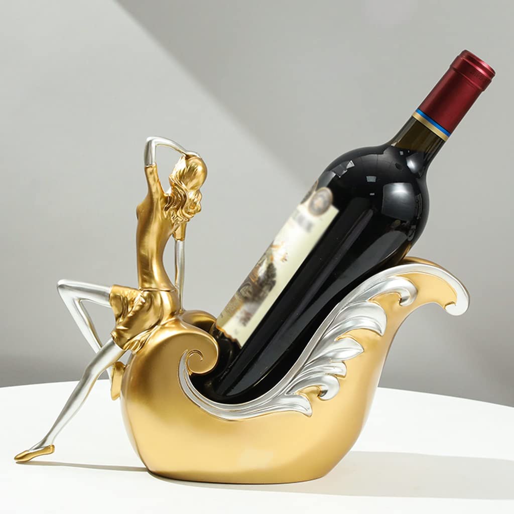 Elegant Gold Resin Wine Rack Statue - Sexy Beauty Figurine Bottle Holder for Kitchen & Home Decor | Single Wine Storage Organizer & Centerpiece | Perfect for Dining Room, Bar Counter, and Gift Giving