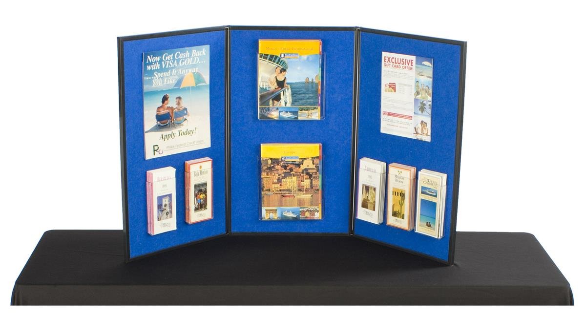 3-Panel Table Presentation Board, 54 x 30 Inches - Blue Hook & Loop Fabric with White Dry-Erase Surface | Portable Display for Trade Shows, Classrooms & Office Presentations