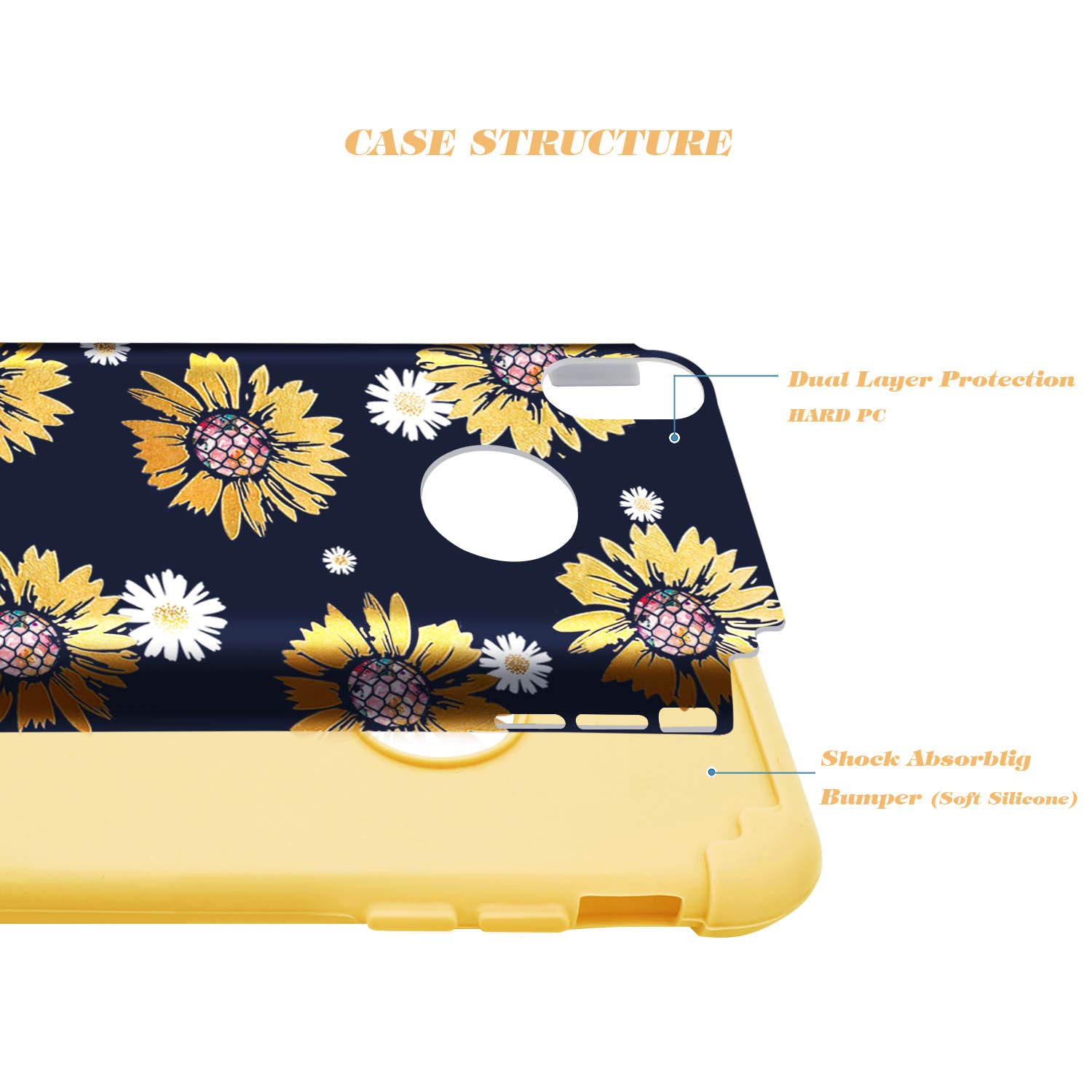 Floral Sunflower iPhone Xs Max Case - Slim Hard PC & Soft Silicone Hybrid 2-in-1 Shockproof Bumper Cover with Anti-Scratch Protection | Perfect for Everyday Use, Outdoor Activities, and Travel