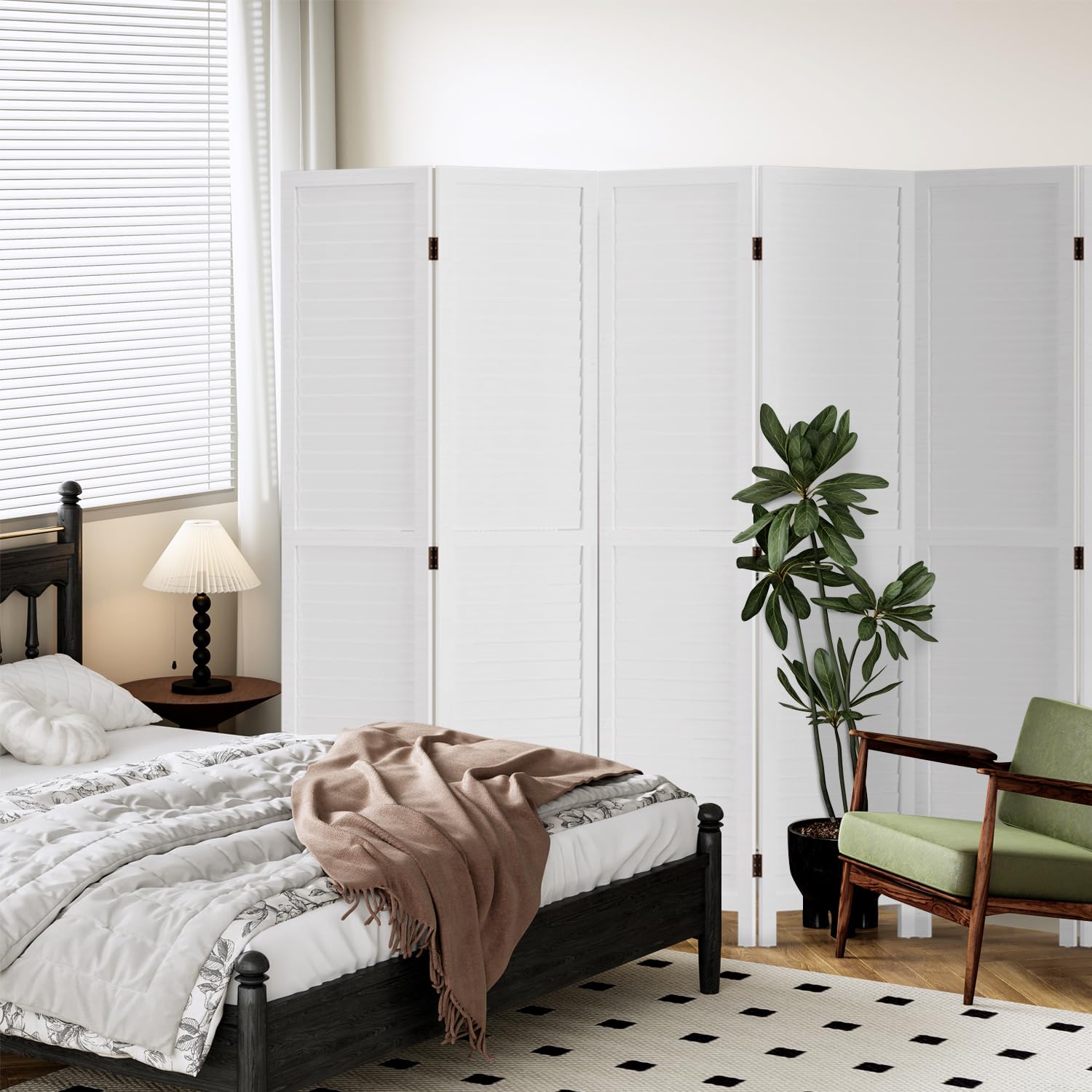 6 Panel Wood Room Divider - 5.57 FT Tall Folding Privacy Screen, Freestanding Partition Wall for Home & Office Separation - Perfect for Living Room, Bedroom, Studio or Event Space