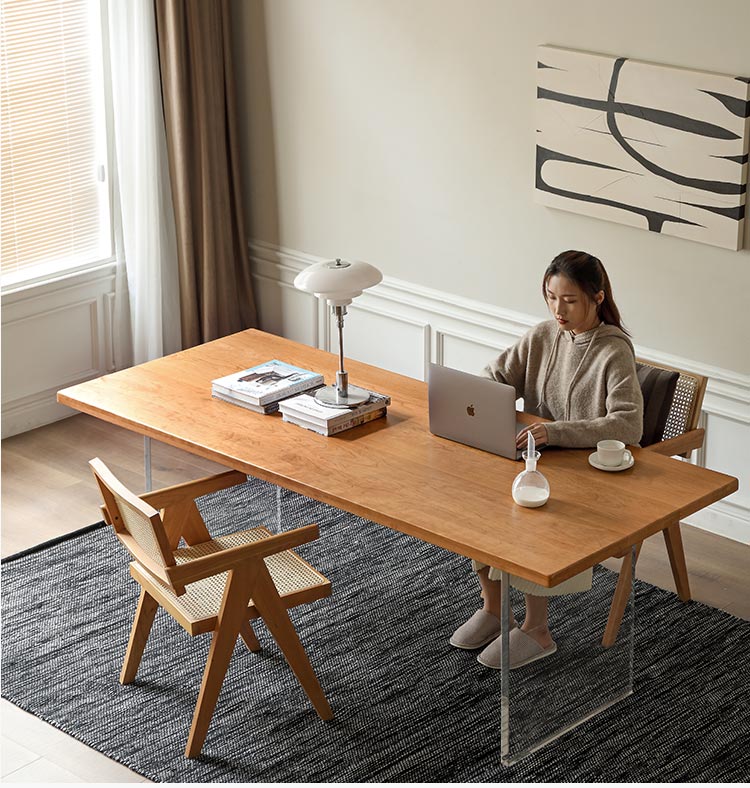 Solid Oak & Cherry Wood Acrylic Suspension Dining Table - Modern Floating Design for Small Spaces, Kitchens & Contemporary Dining Rooms