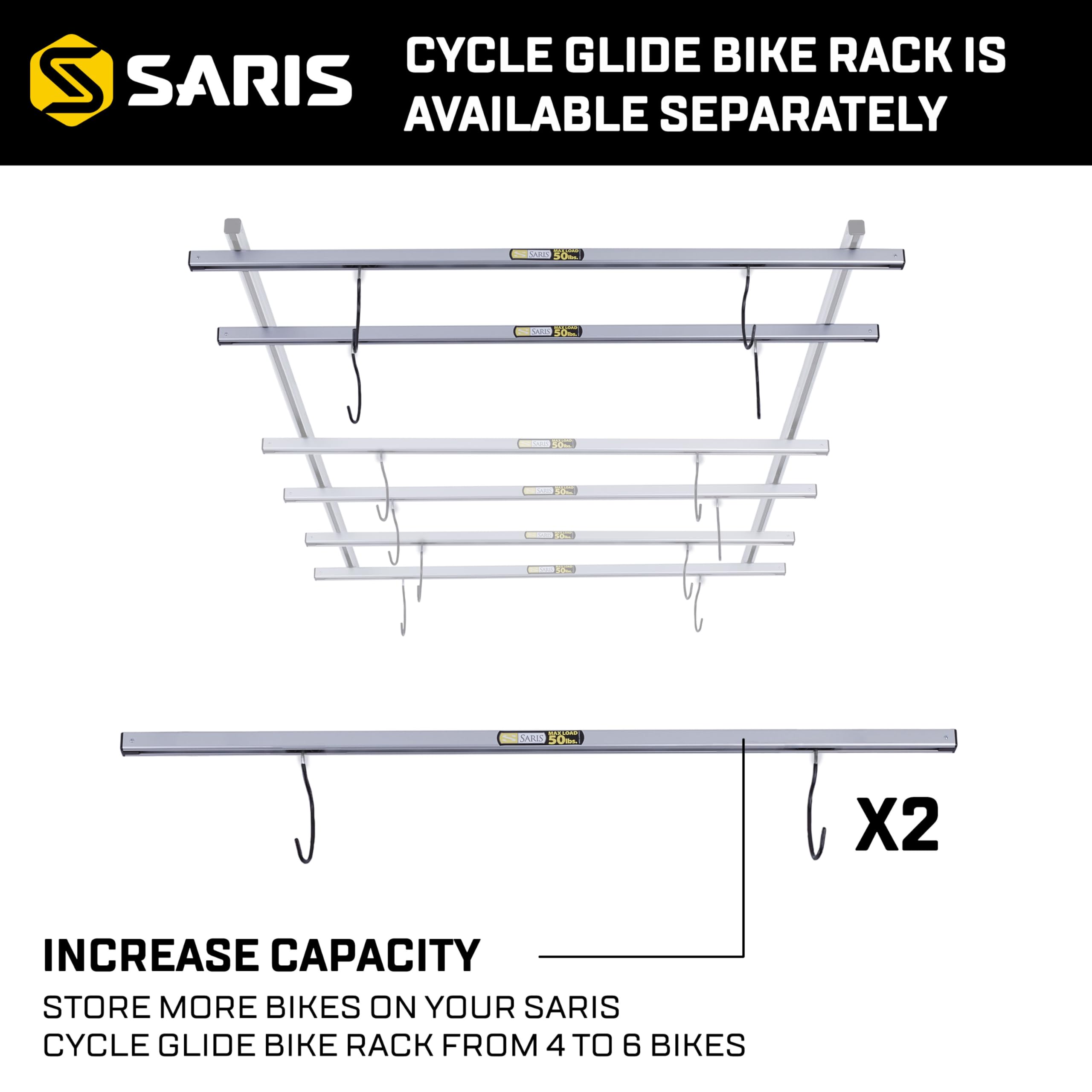 Saris Bike Storage Rack - Heavy Duty Ceiling Mount Bicycle Hanger with Cycle Glide System | Perfect for Garage, Basement & Home Organization | Includes Add-on Kit for Multiple Bikes