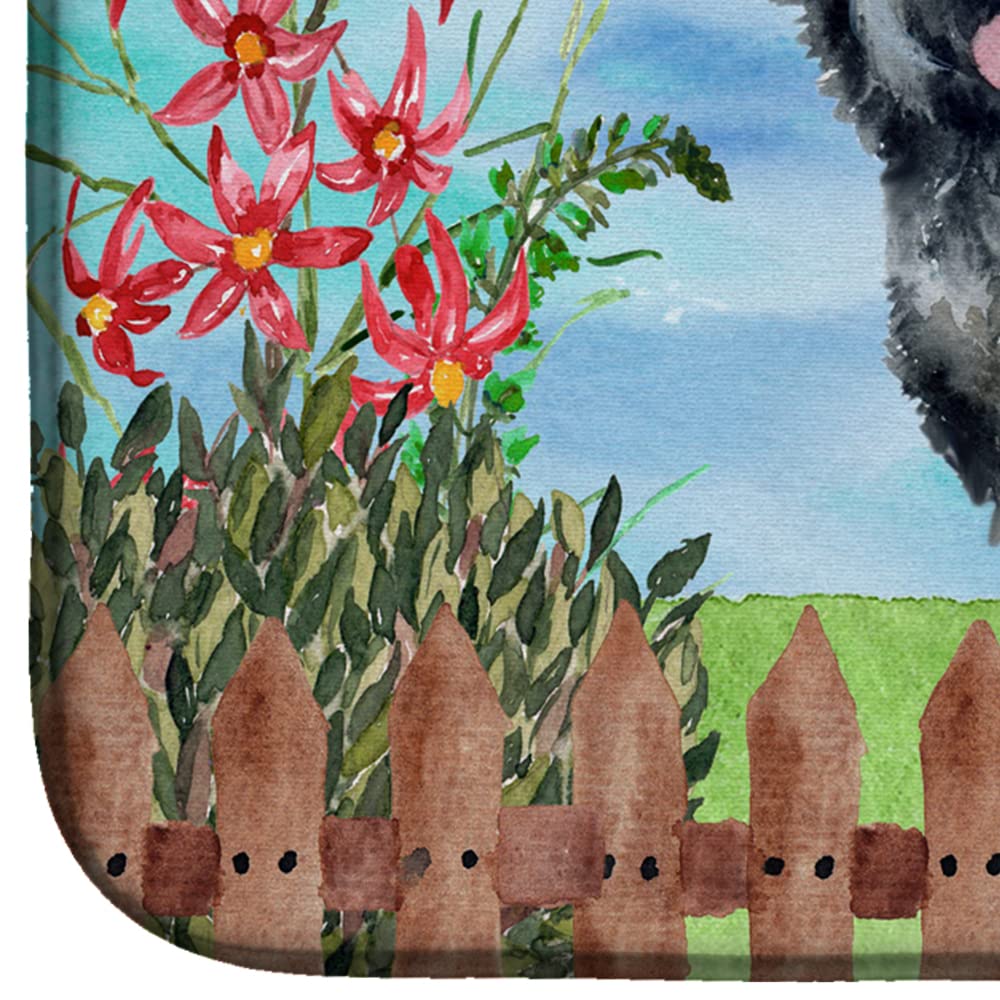 Black Russian Terrier Dish Drying Mat - Absorbent Kitchen Counter Pad 14x21