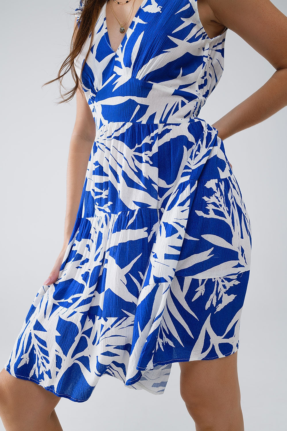 Blue Short Robe with Tropical Palm Print - Lightweight Summer Kimono for Beach, Pool & Lounge Wear