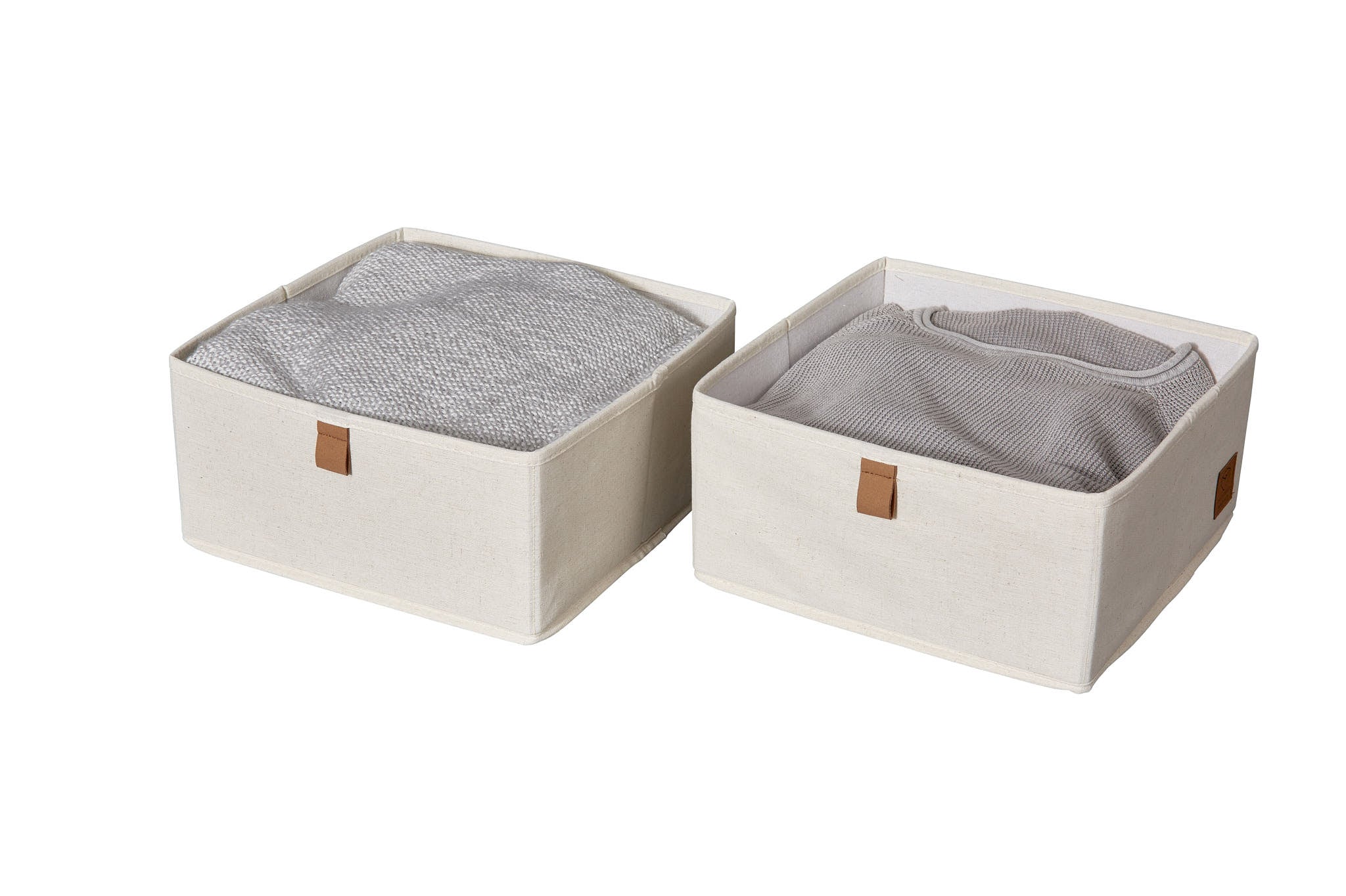 Premium Fabric Wardrobe Organizer Set of 2 - 30cm x 30cm x 15cm Storage Boxes in Cream - Perfect for Closet, Shelf & Underbed Organization