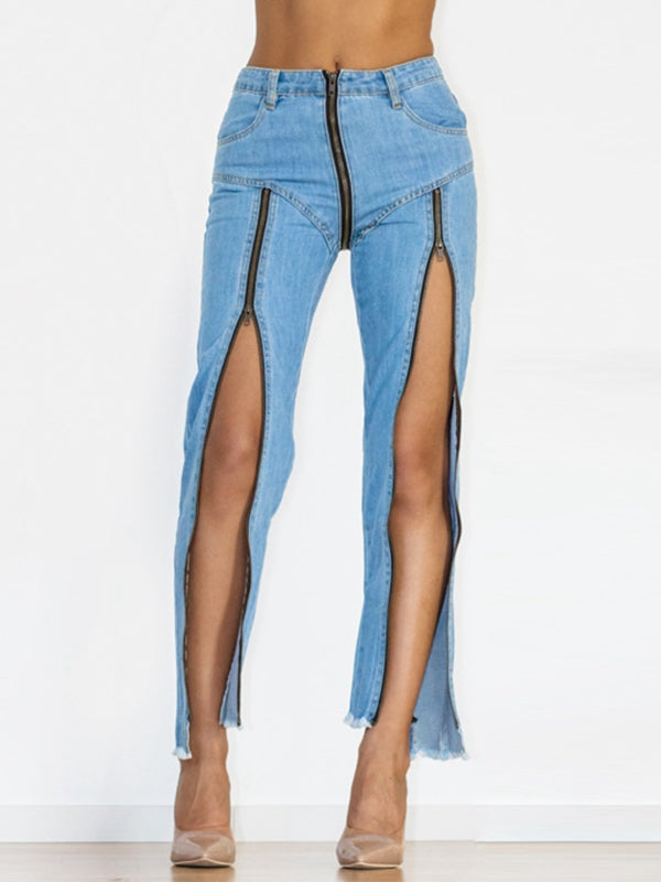 ZASUWA Women's High Waist Stretch Denim Flare Leggings with Zipper - Comfortable & Stylish for Casual Wear, Workout, and Everyday Outfits