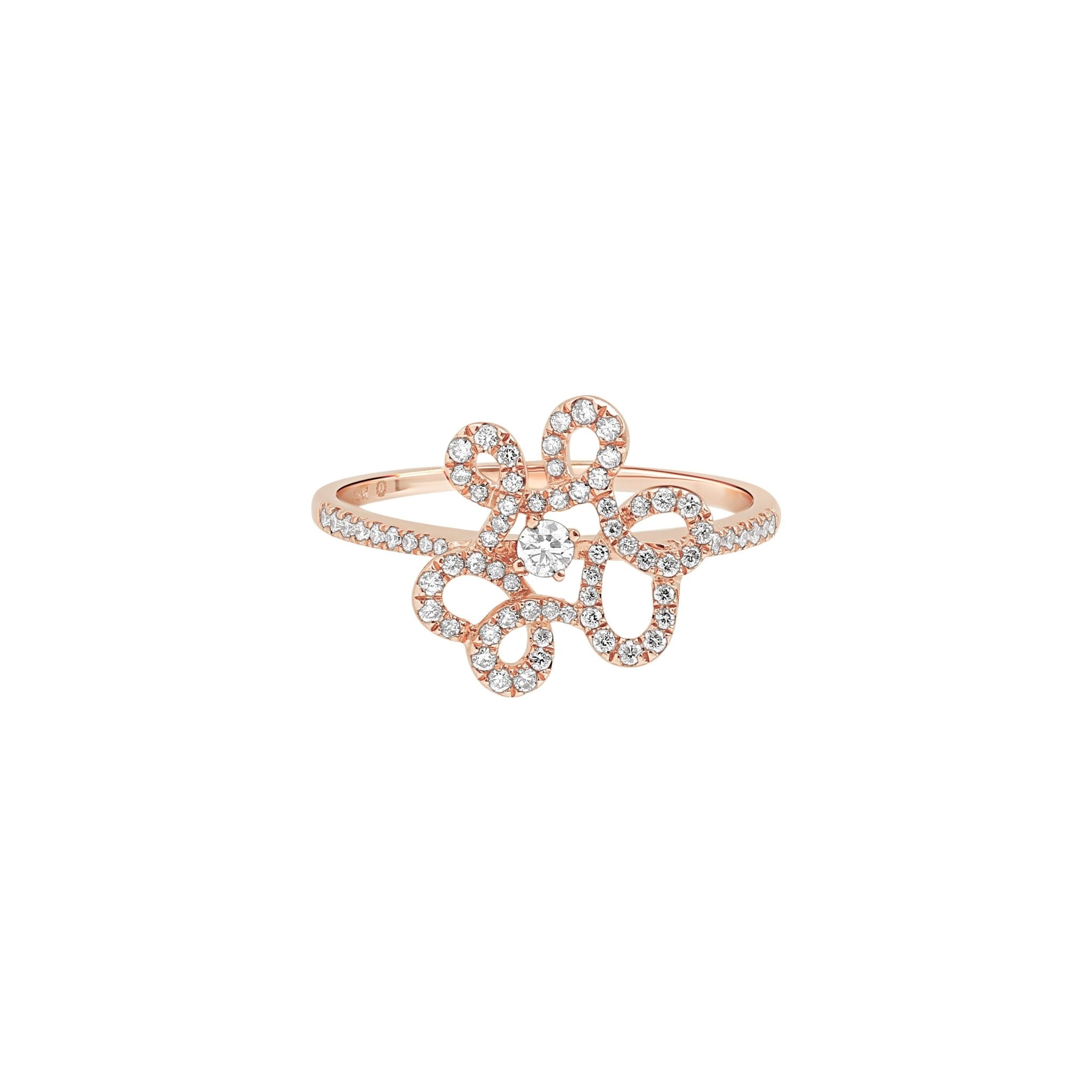 14k Rose Gold Abstract Diamond Flower Cocktail Ring - Elegant Statement Jewelry for Parties, Weddings & Special Occasions