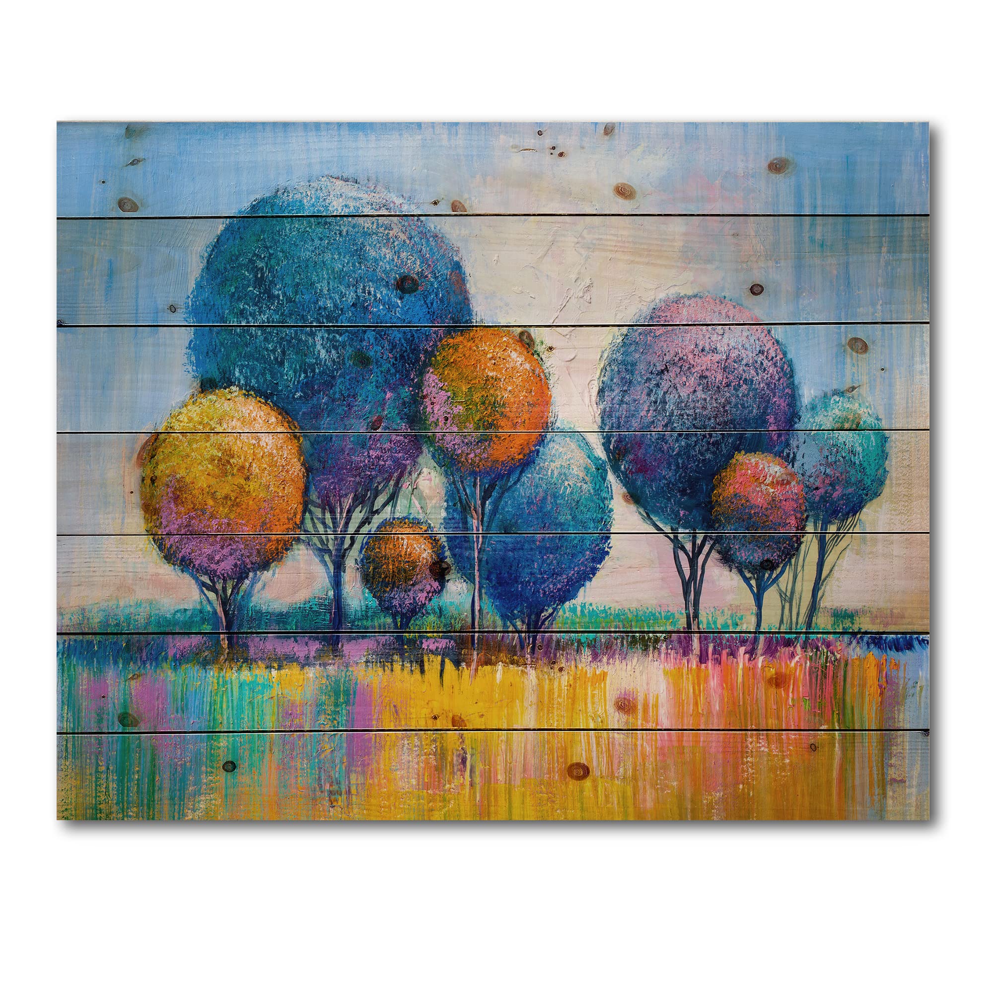 Modern Blue Wood Wall Art - Autumn Fantasy Trees IV Contemporary Wood Wall Decor, Large Landscape Panel Printed on Natural Pine | Perfect for Living Room, Bedroom & Office Decor