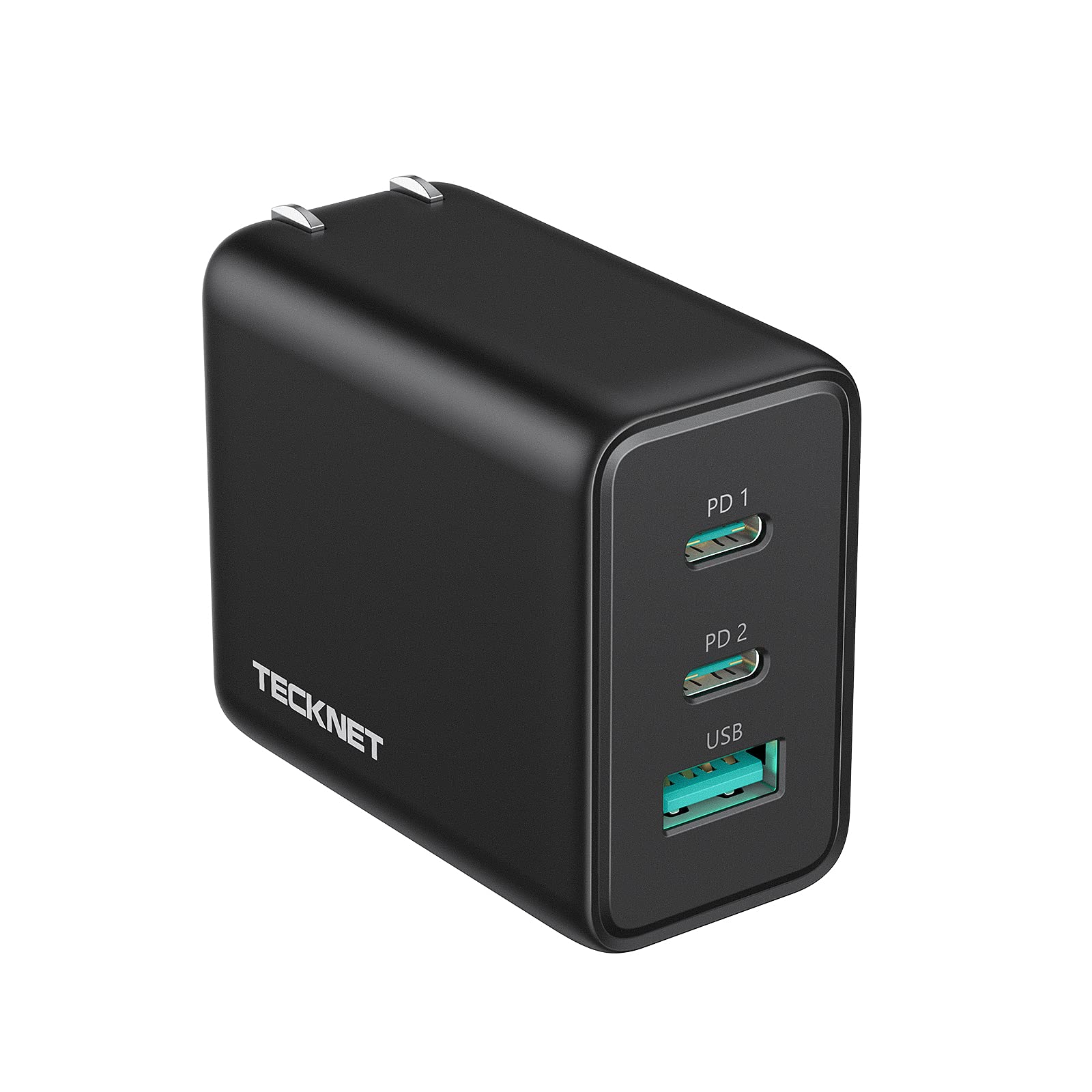 TECKNET 65W USB C GaN Fast Charger, PD 3.0 Foldable Wall Adapter with 3 Ports - Compatible with iPhone 16 Series, MacBook Pro, iPad, Galaxy S24/S23 - Perfect for Travel, Office & Home Charging