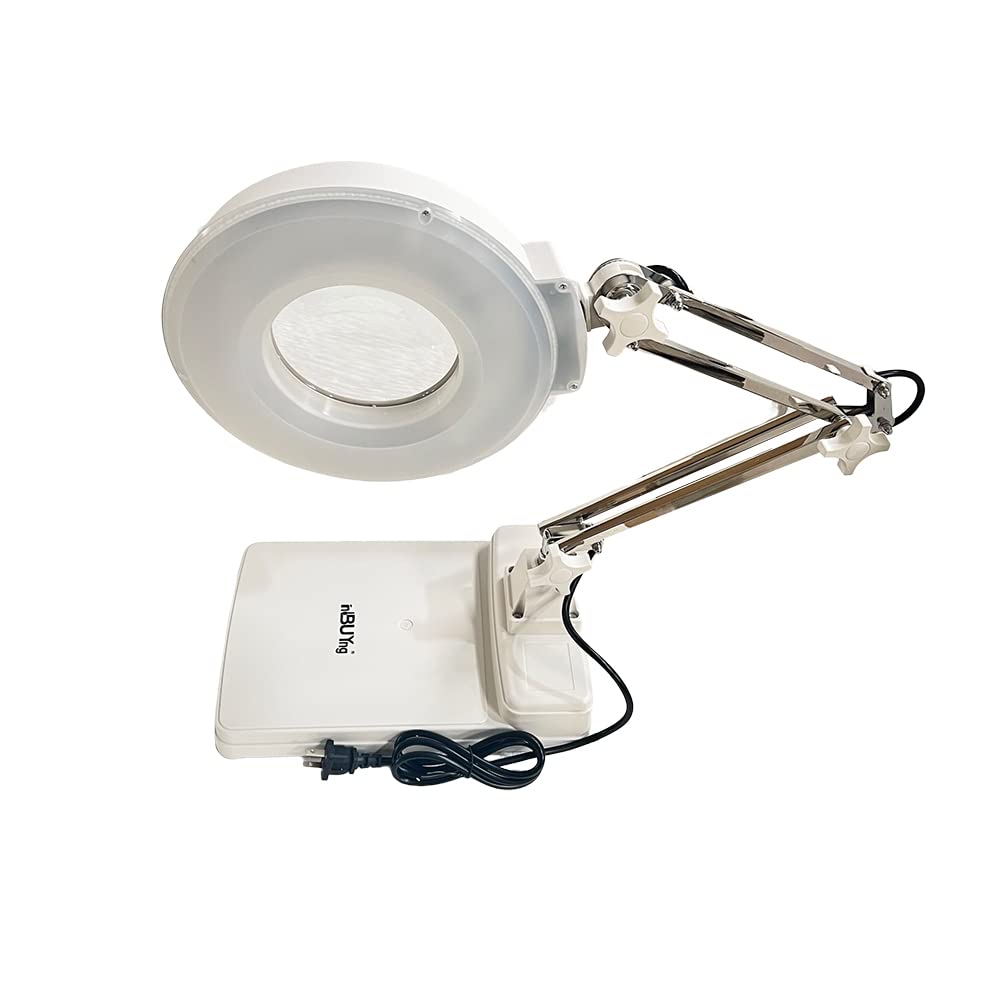 110V 10X Magnifying Lamp with Glass Lens & Diopter - Adjustable Desk Clamp Mount for Jewelry Making, Watch Repair & Crafts - Bright LED Light for Detailed Work