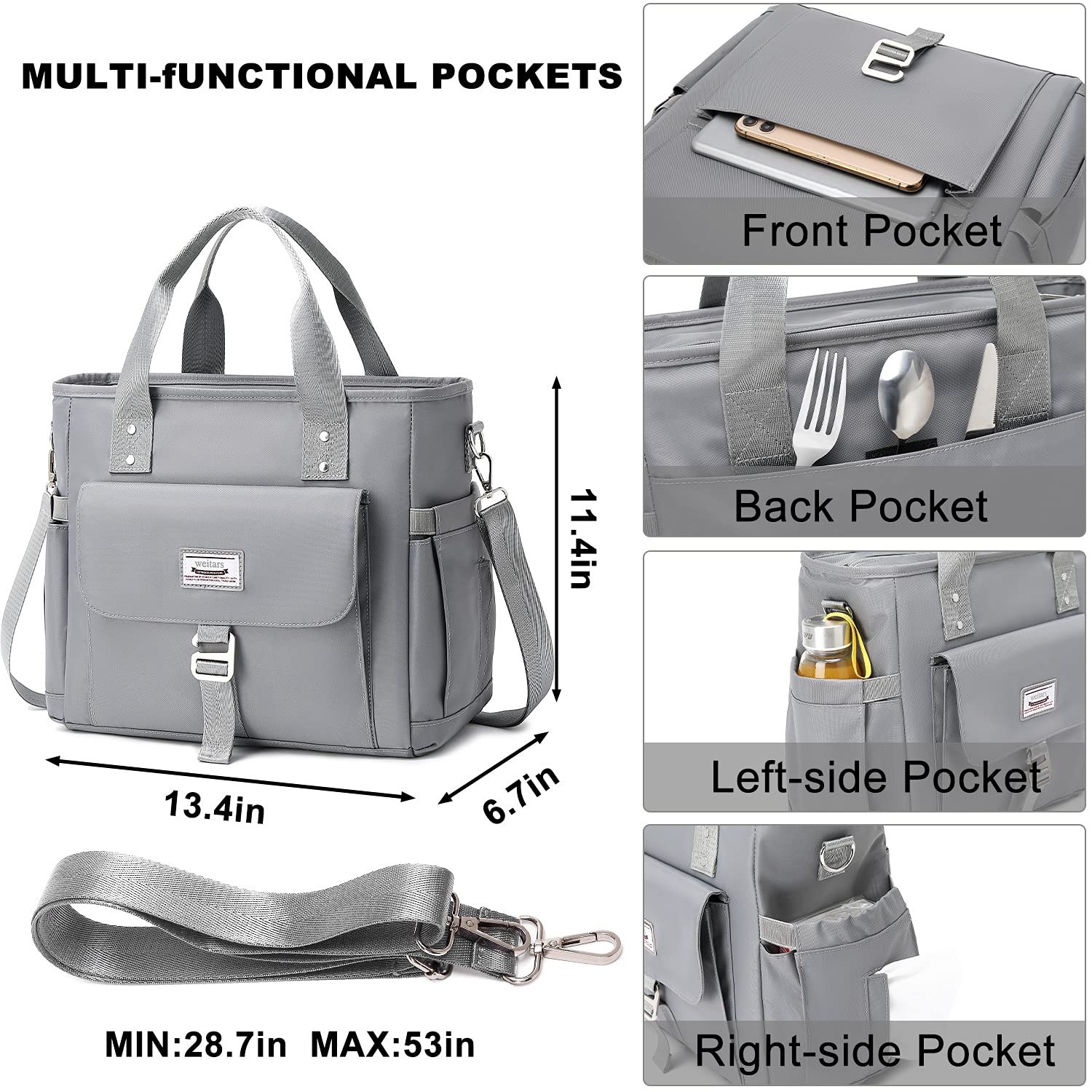 Weitars Insulated Lunch Bag for Men & Women - Leak Proof Lunch Box for Work, Large Lunch Tote with Removable Shoulder Strap - Perfect for Office, School, Picnic & Hiking