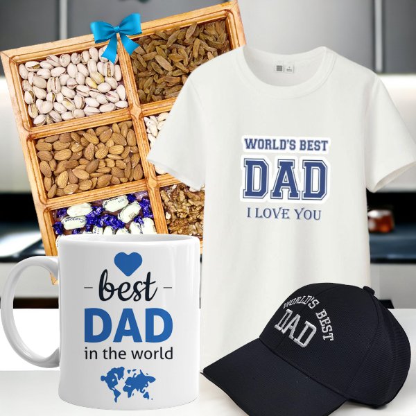 Father's Day Gift Set - Premium Nut Tray, Baseball Cap, Cotton T-Shirt & Ceramic Mug | Perfect for Dad's Birthday, Christmas & Special Occasions