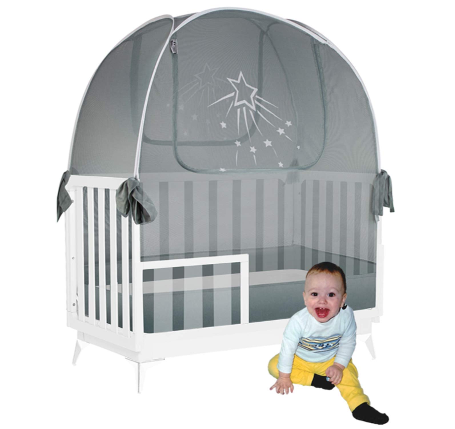 Premium Aussie Cot Net Baby Crib Tent Twin Pack (2 Silver Star Crib Tents) - Breathable Mosquito Netting to Prevent Baby Climbing Out - Perfect for Nursery, Daycare & Travel Use