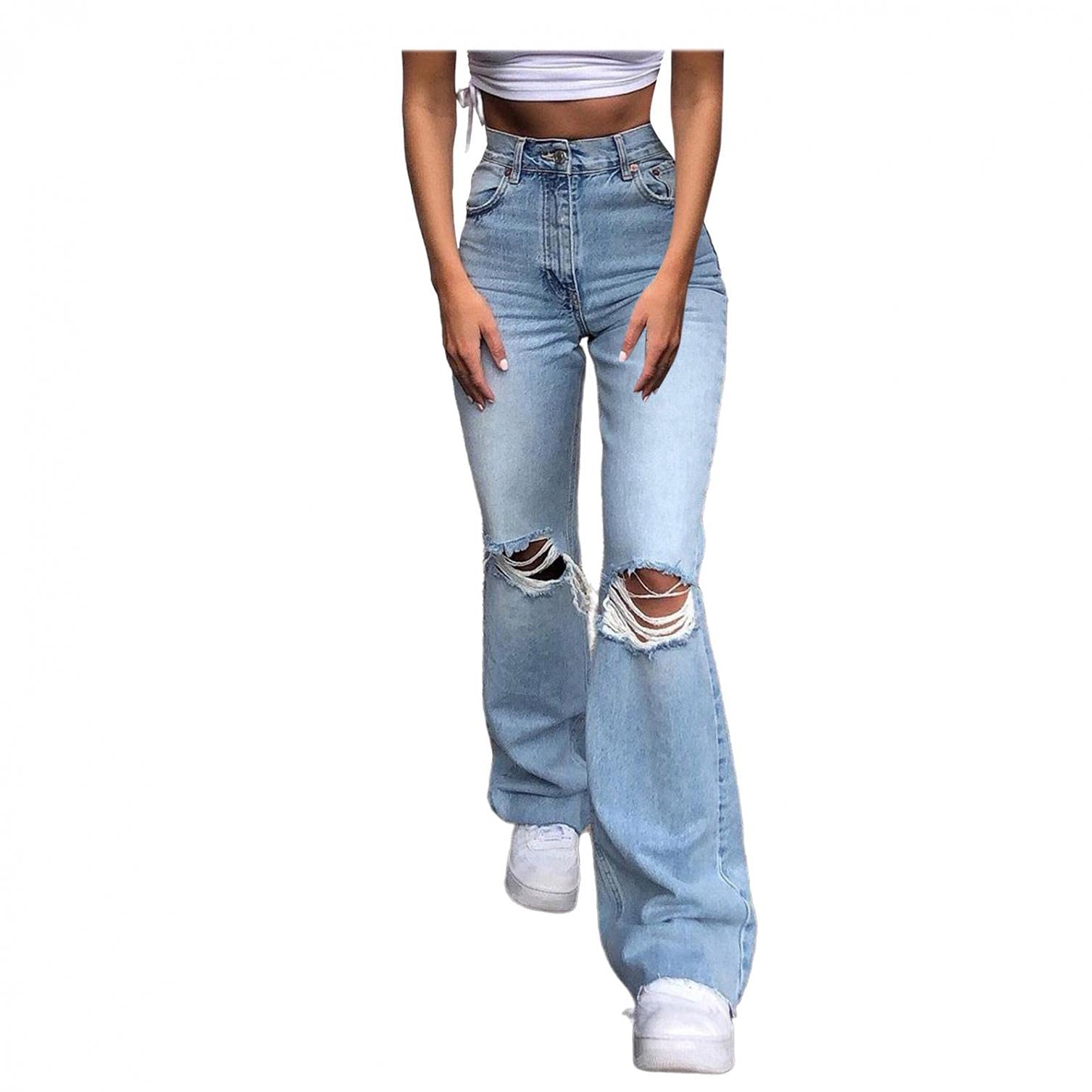 Larisalt Women's High Rise Ripped Distressed Skinny Stretch Jeans - Casual Work Pants with Washed Denim | Perfect for Office, Date Night & Everyday Wear