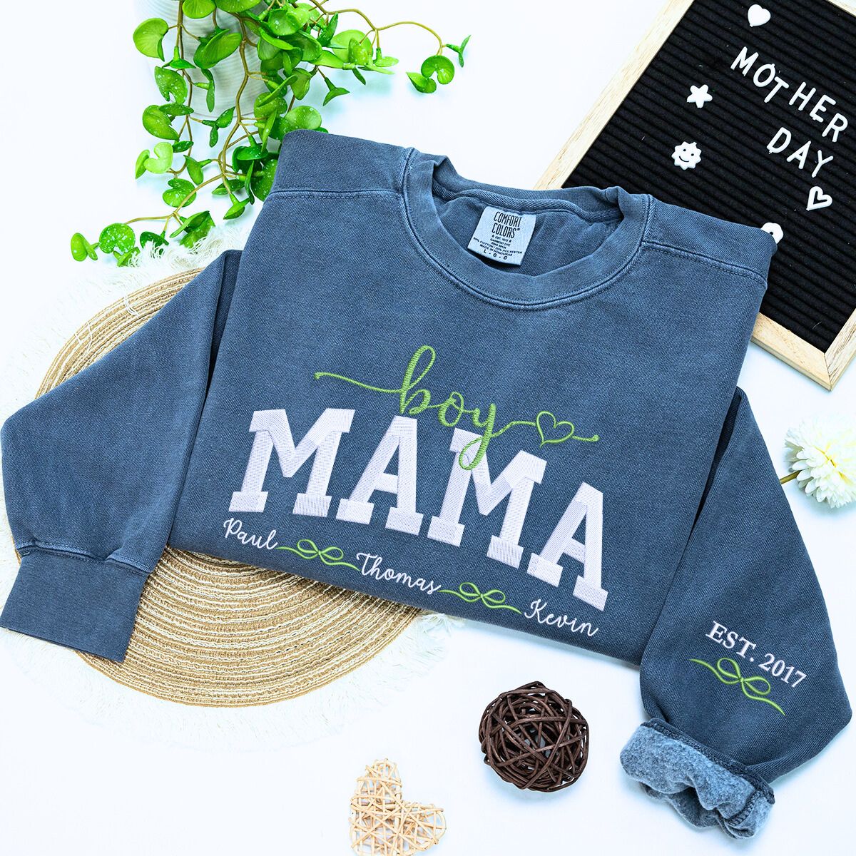 Custom Embroidered Boy Mama Sweatshirt & Hoodie with Kids Names - Perfect for Family Photos, Mother's Day Gifts & Cozy Parenting Moments